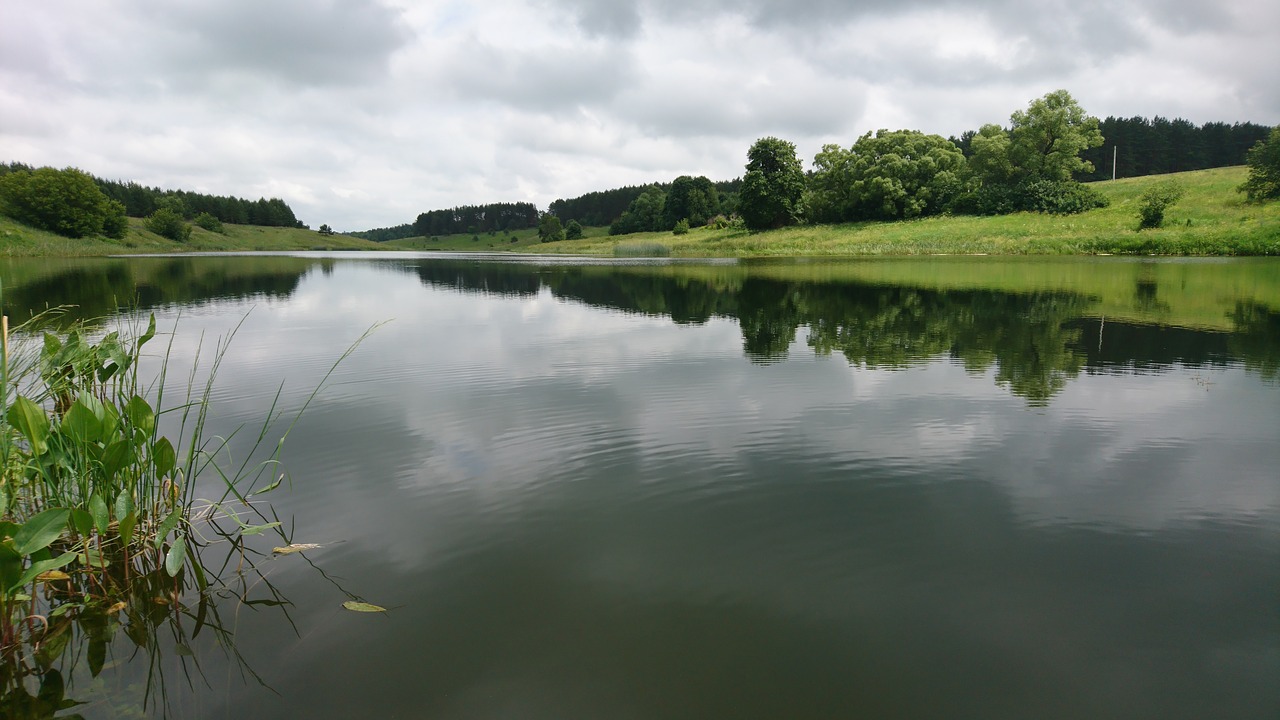 nature pond clouds free photo