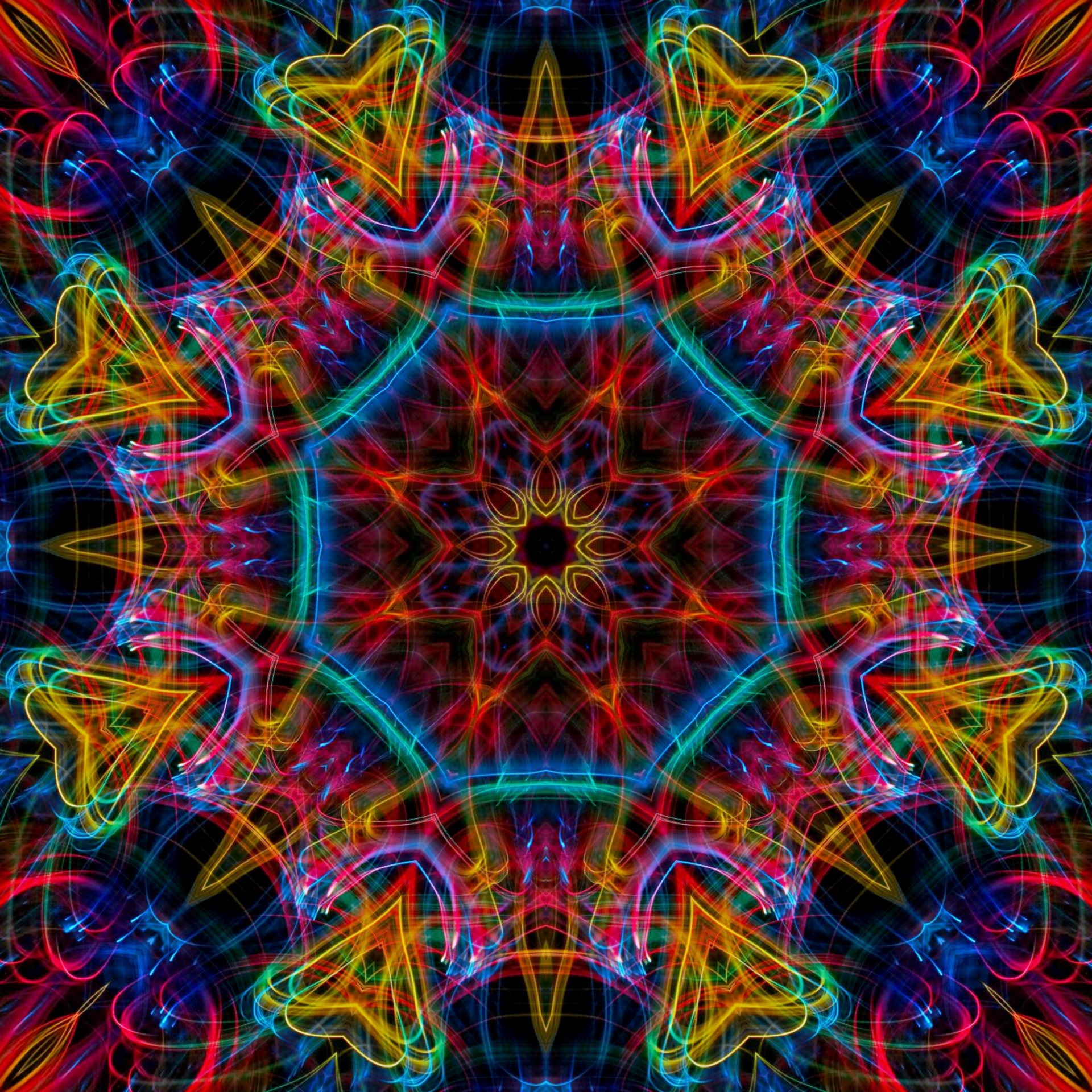 neon kaleidoscope pattern free photo
