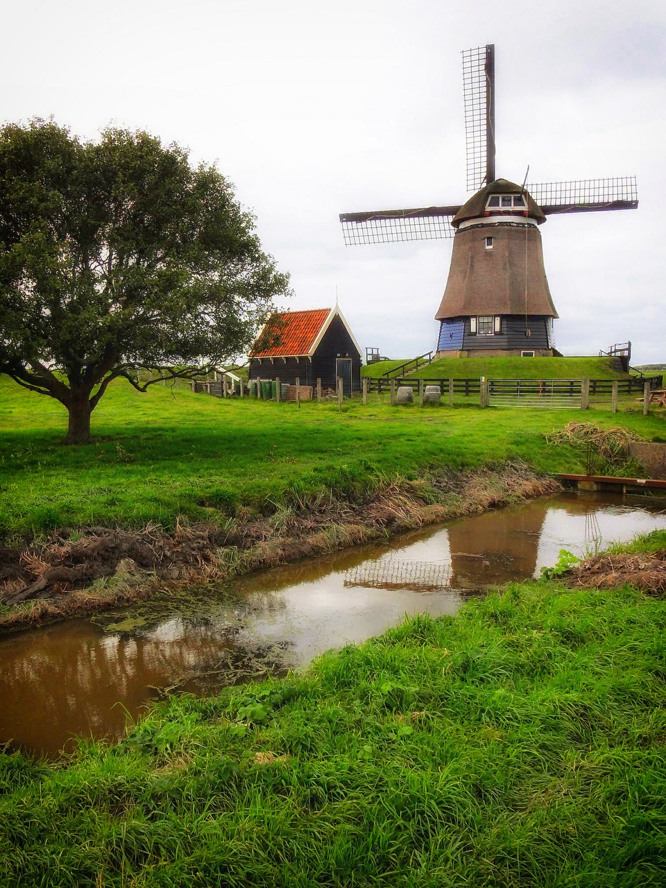 netherlands windmill canal free photo