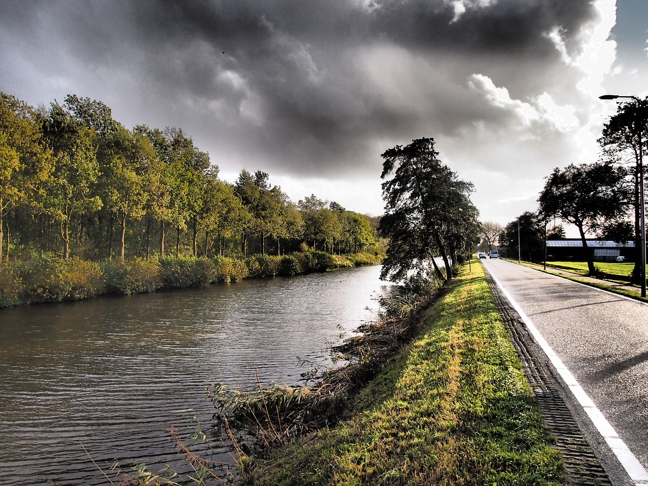 netherlands canal clouds free photo