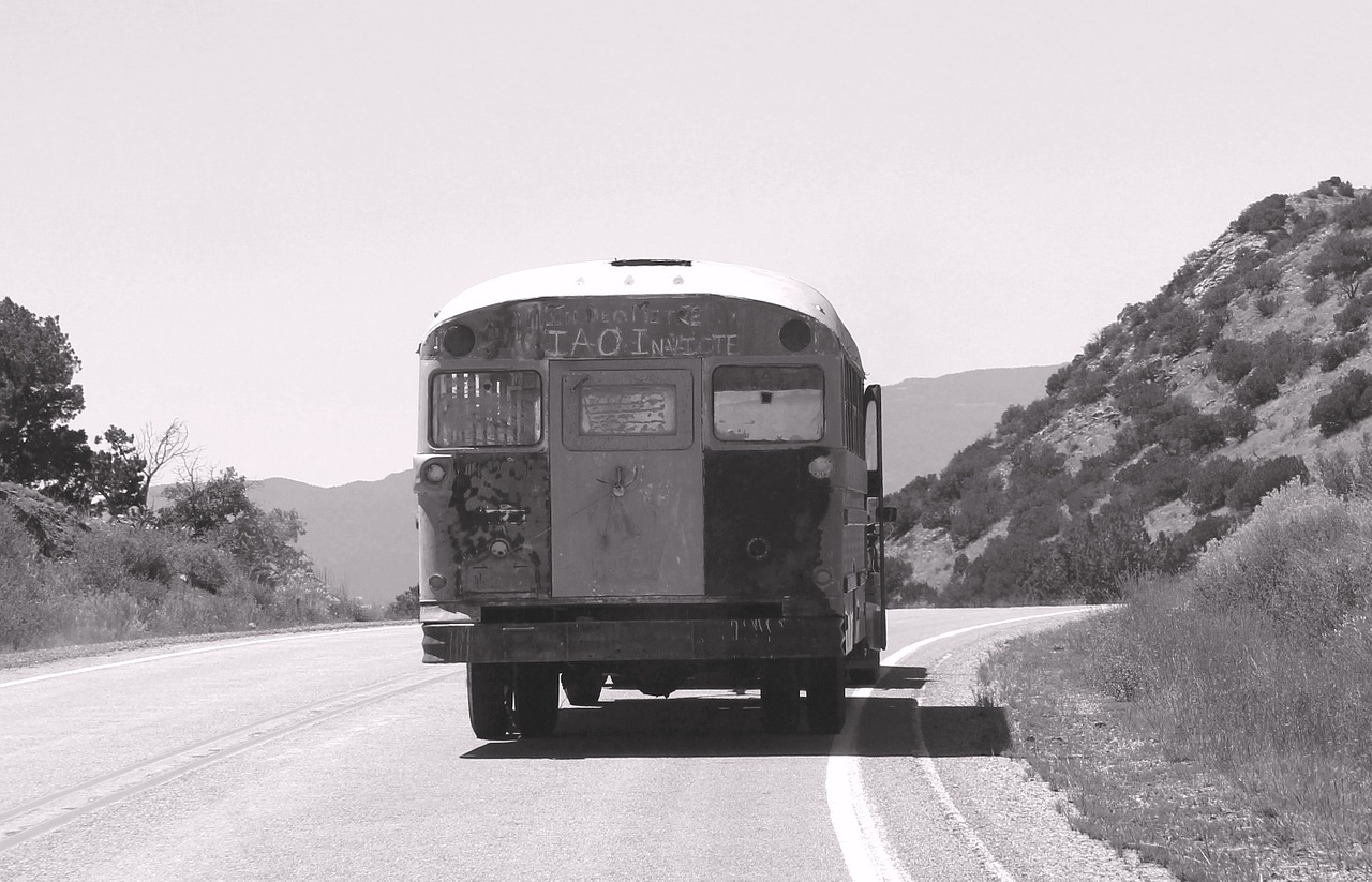 new mexico turquoise trail old bus free photo