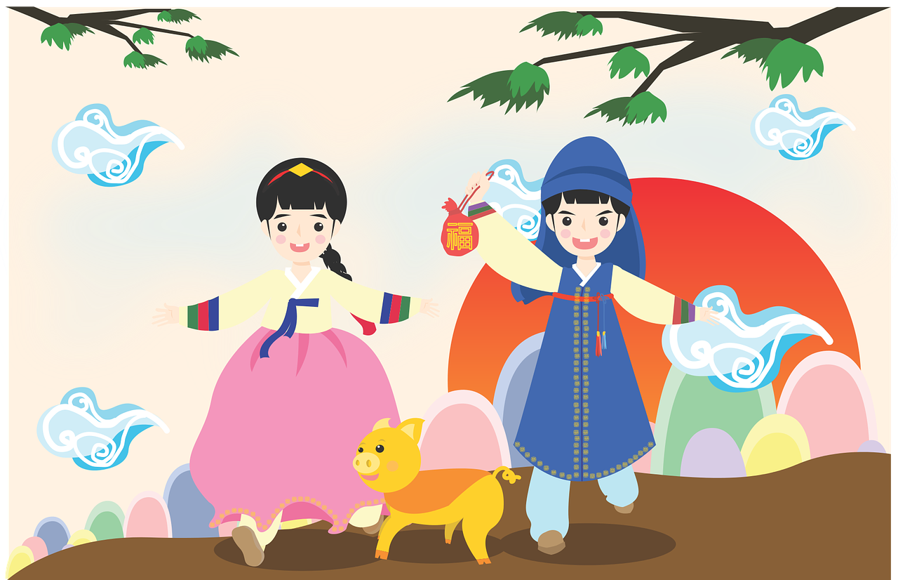 new year's day  the night sky  hanbok free photo