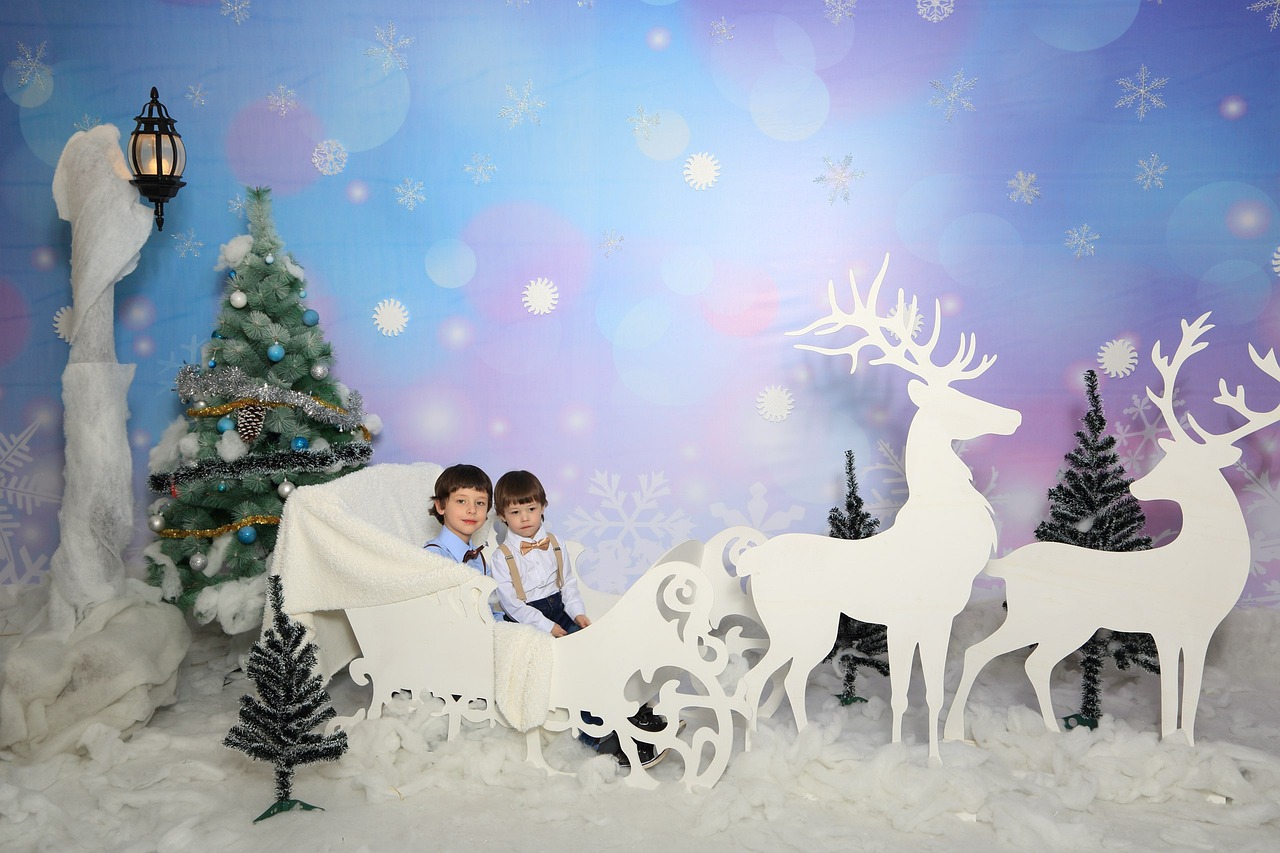 new year's eve sleigh with reindeer children's christmas photo shoot free photo