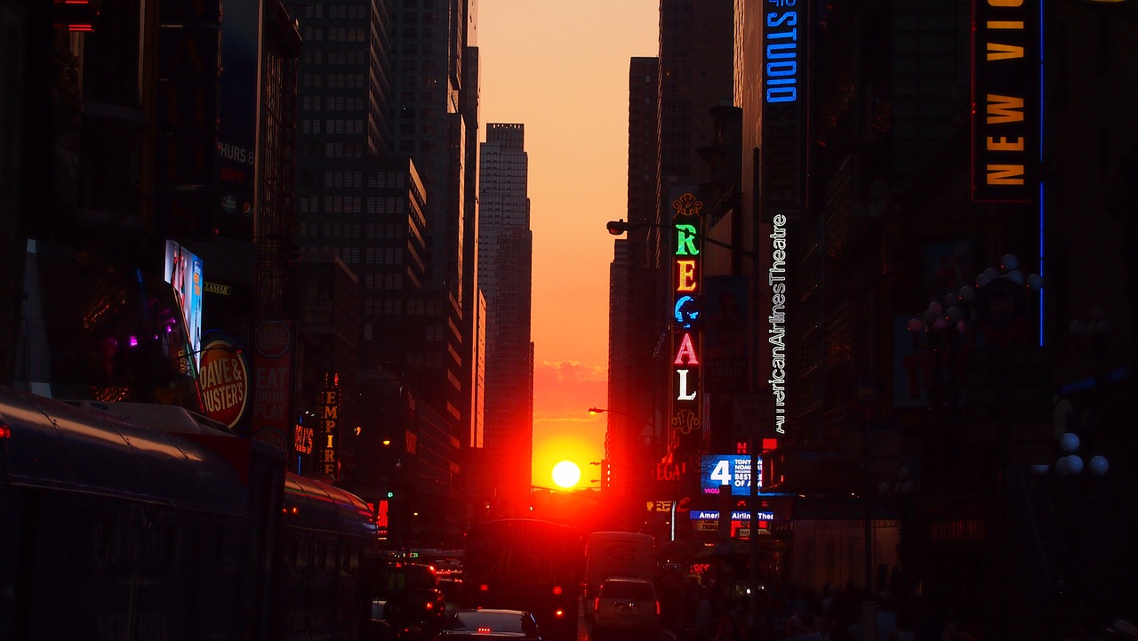 new york manhattanhenge sun free photo