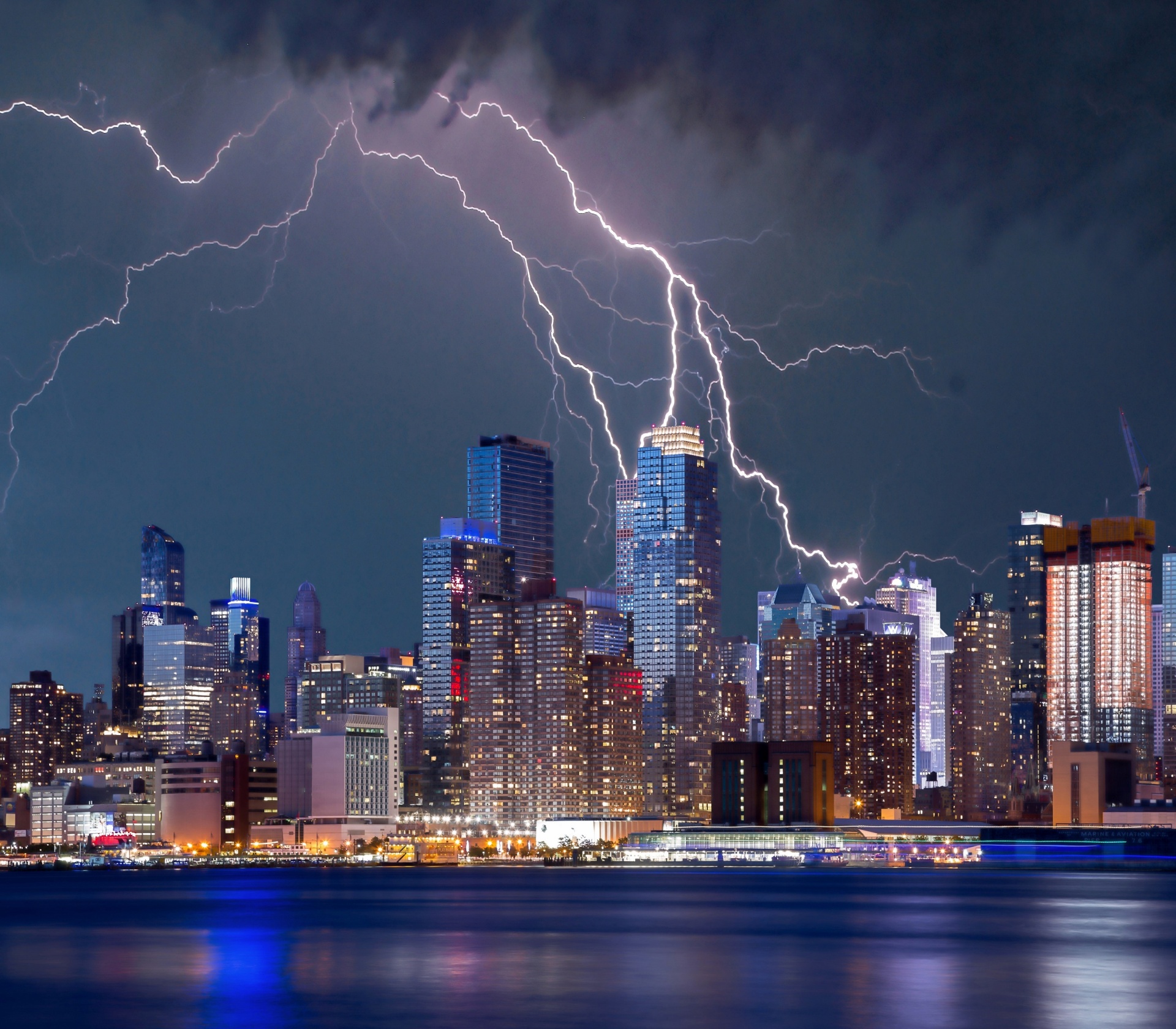lightning storm cityscape free photo