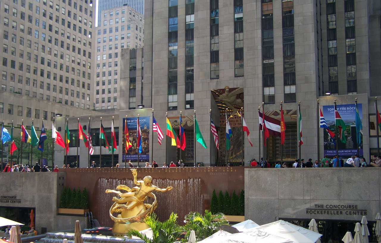 new york rockefeller center flags free photo