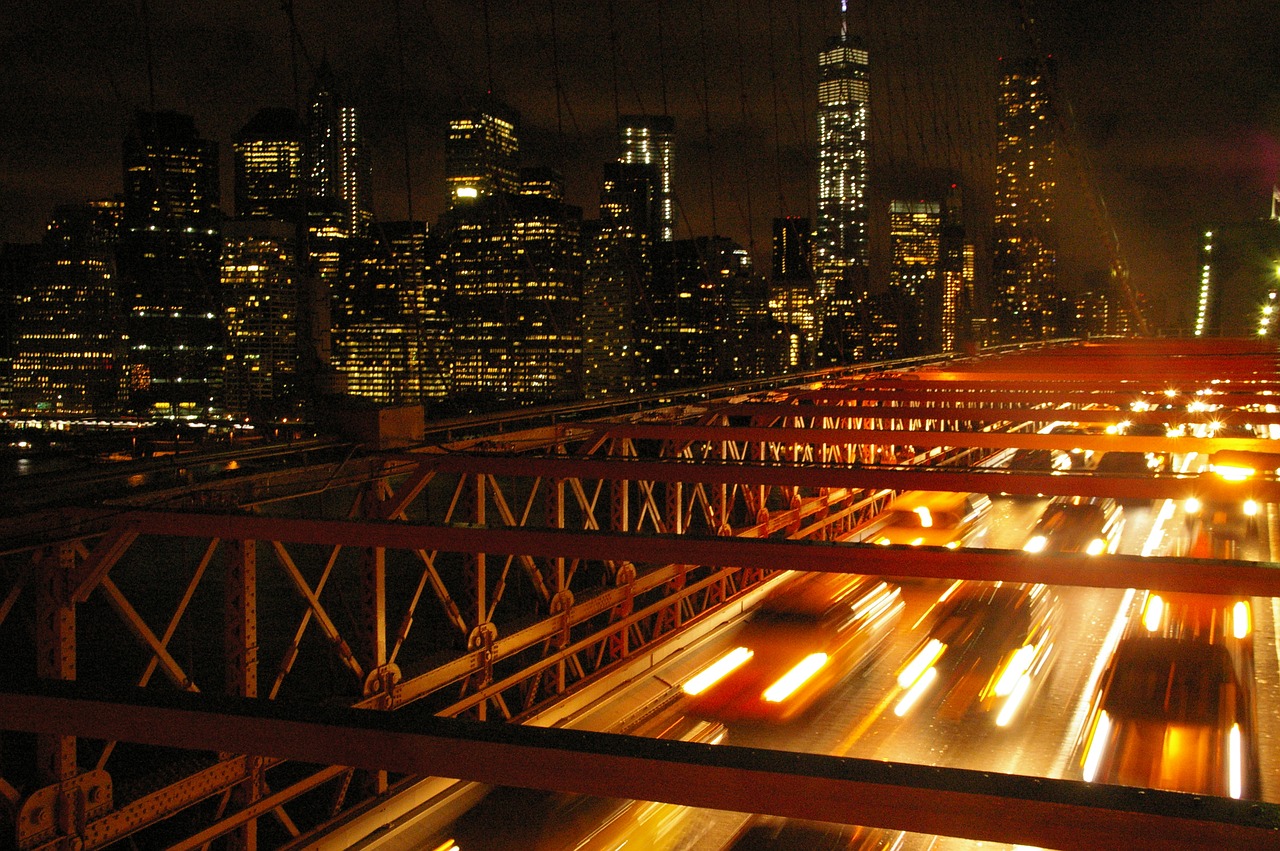 new york  skyline  night free photo