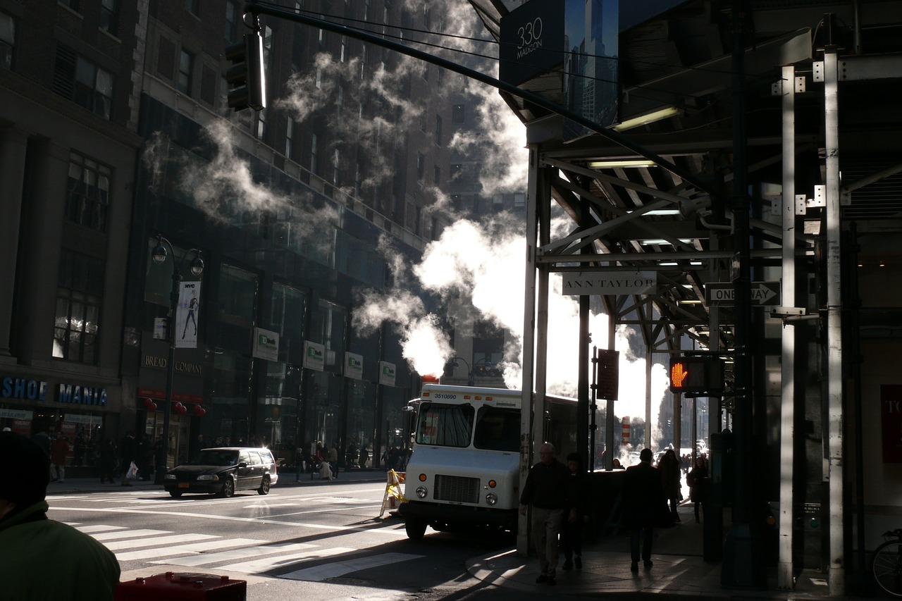 new york  winter morning  white steam free photo