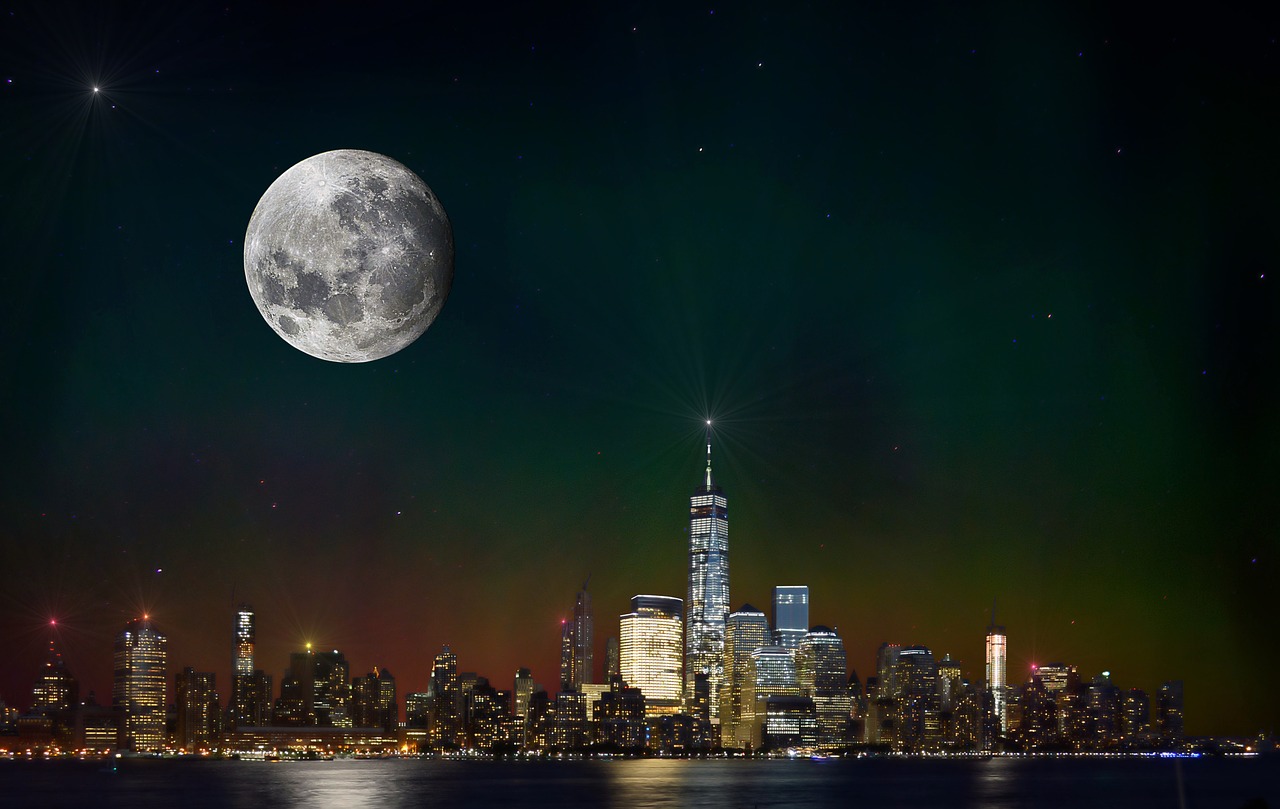 new york skyline night scene free photo