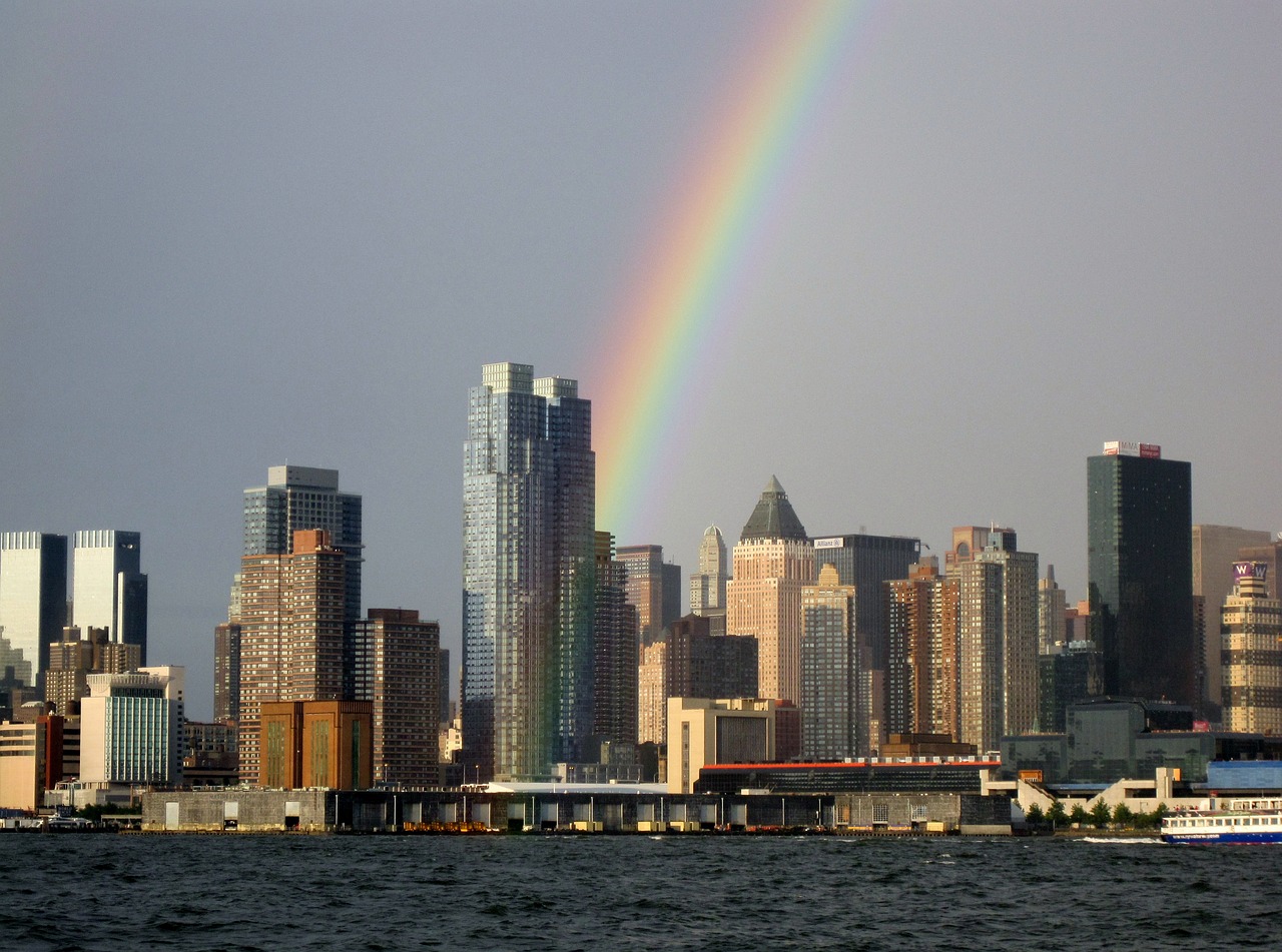 new york city rainbow skyline free photo