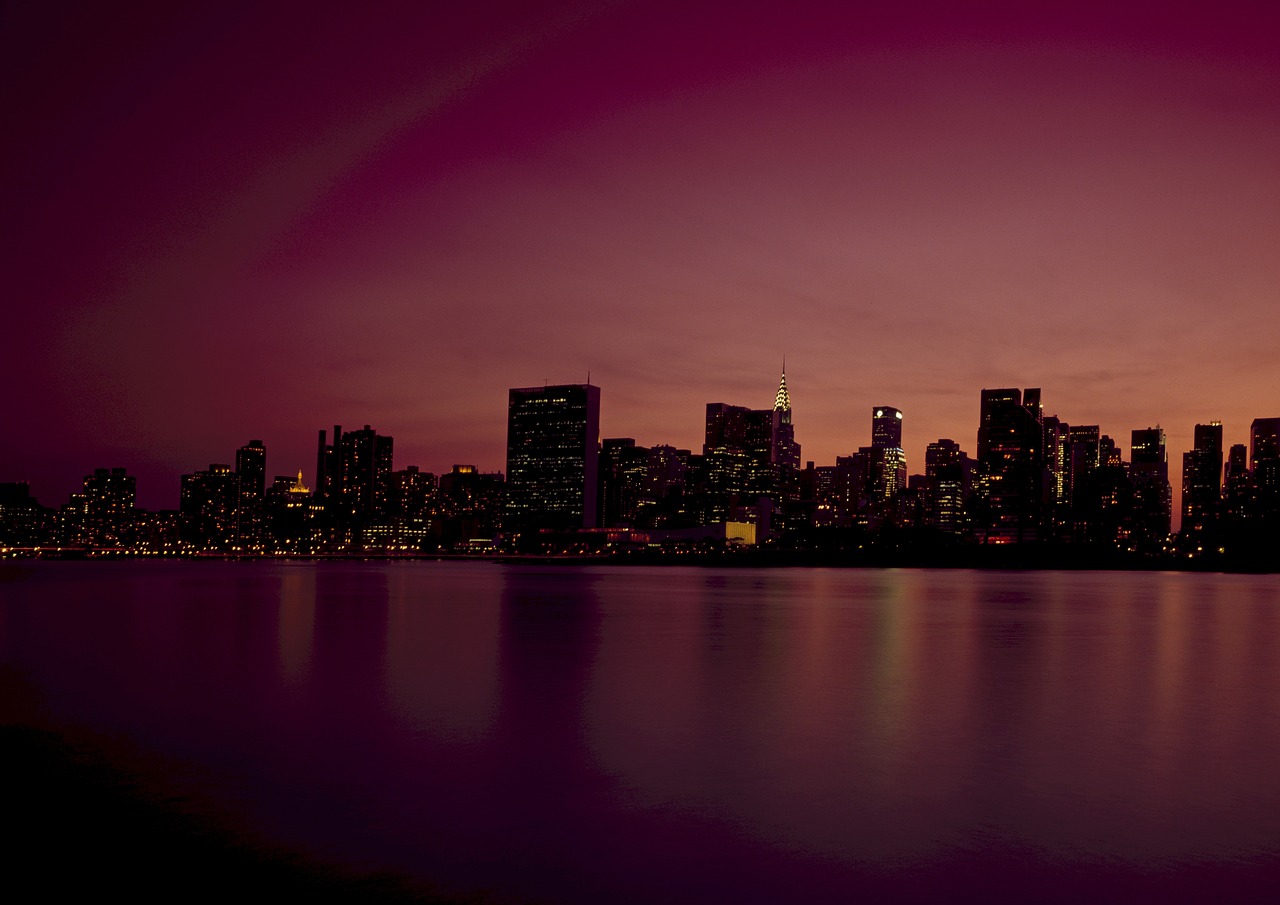 new york city skyline dusk free photo