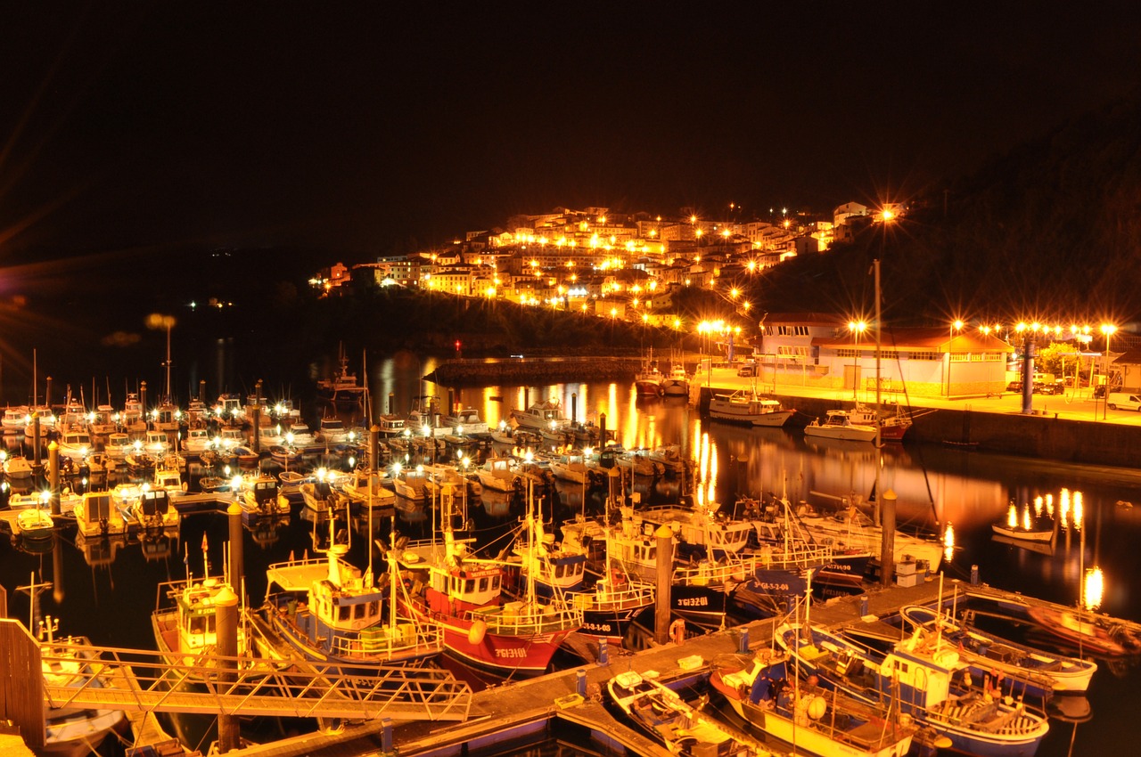 night sea port free photo