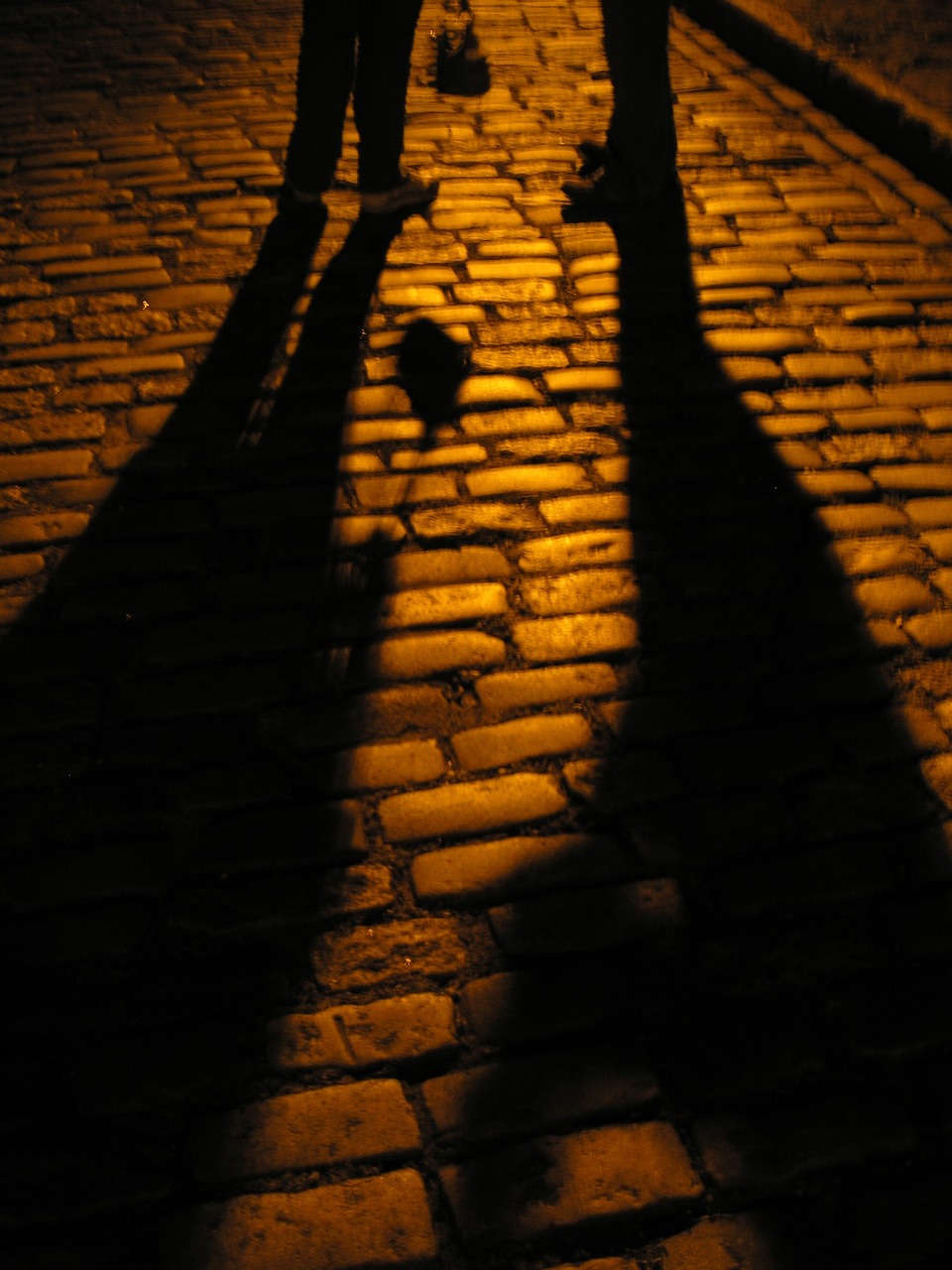 night cobblestone shadows free photo