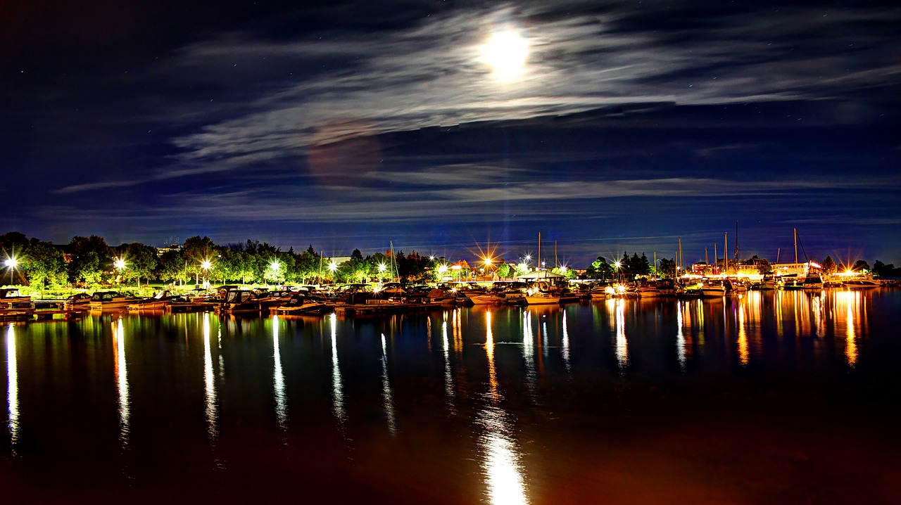 night harbor city free photo