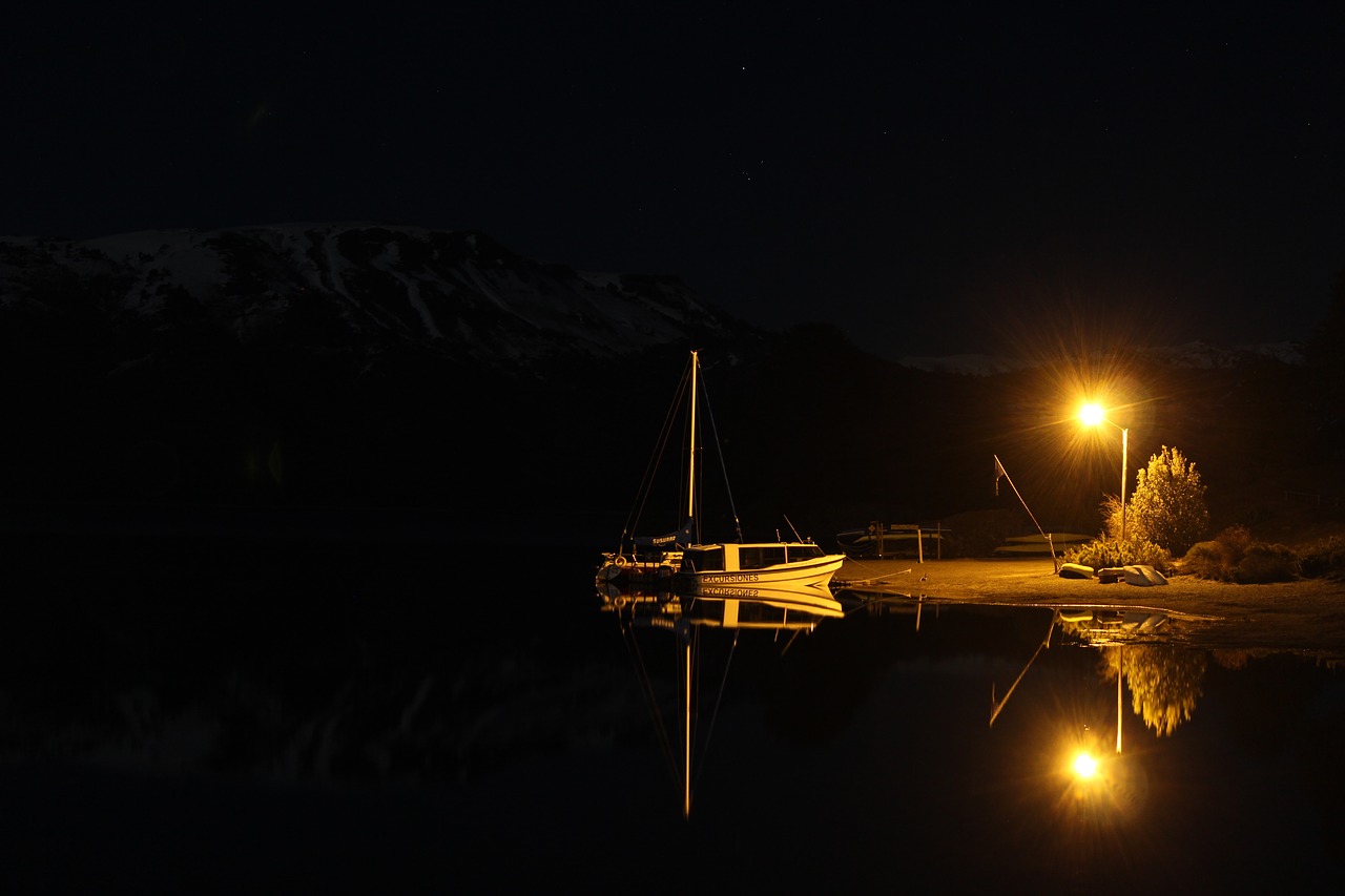 night lake boat free photo