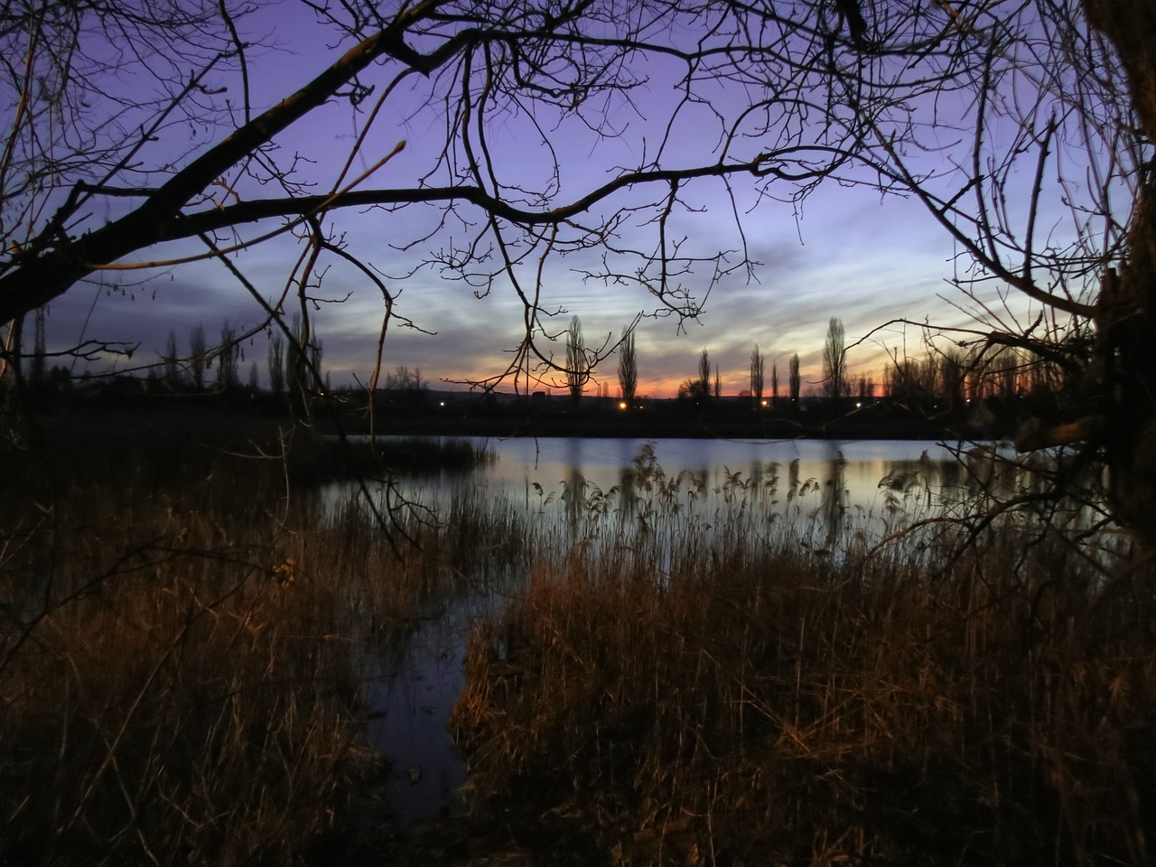 night lake sunset sky free photo