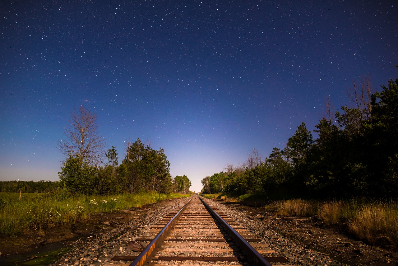 night train tracks railroad free photo