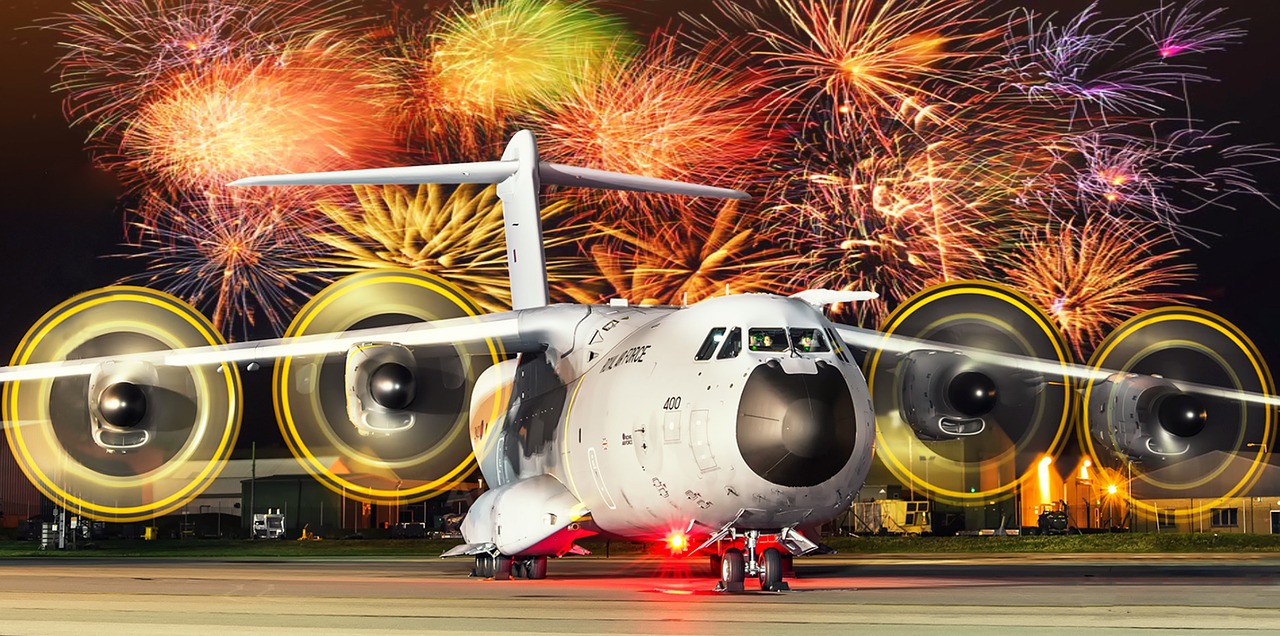 night fireworks plane free photo