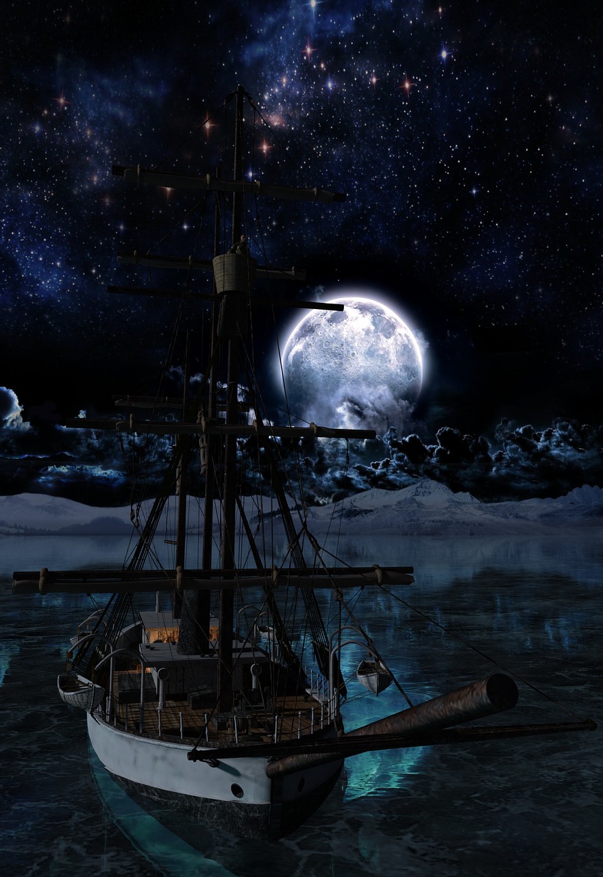 night full moon ship free photo