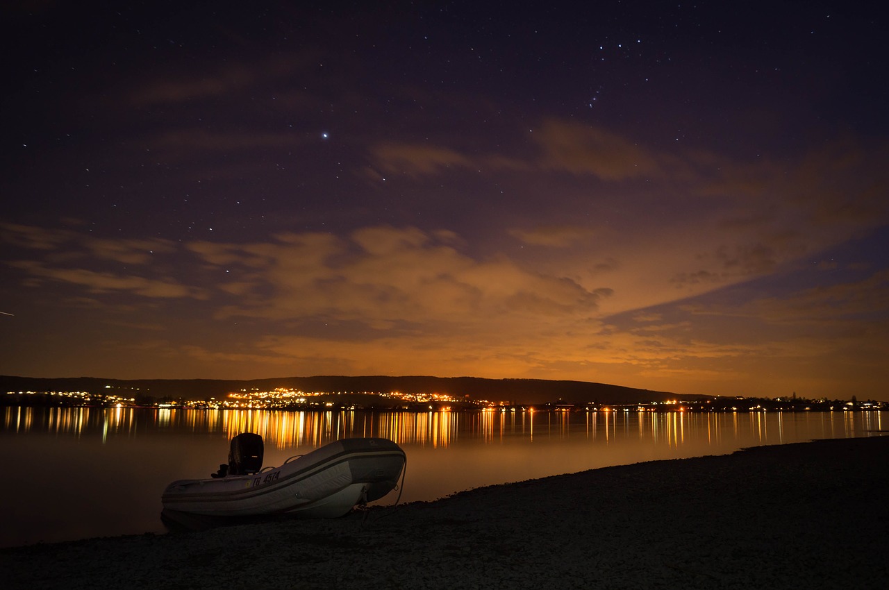 night  boat  lake free photo