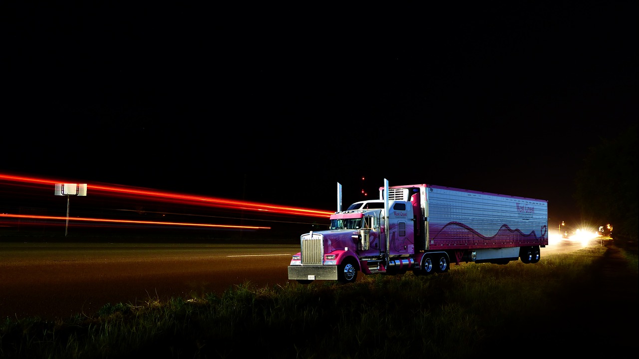 night  truck american  traffic free photo