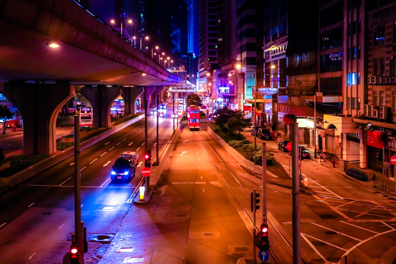 night  hong kong  city free photo