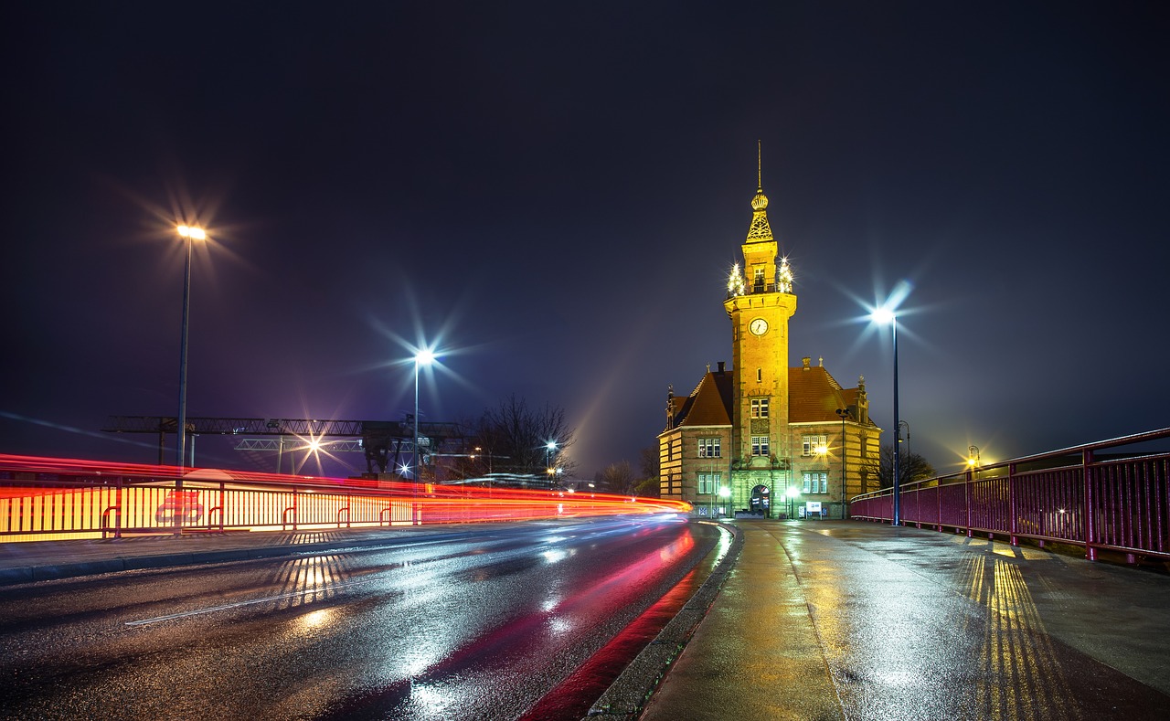 night  road  architecture free photo