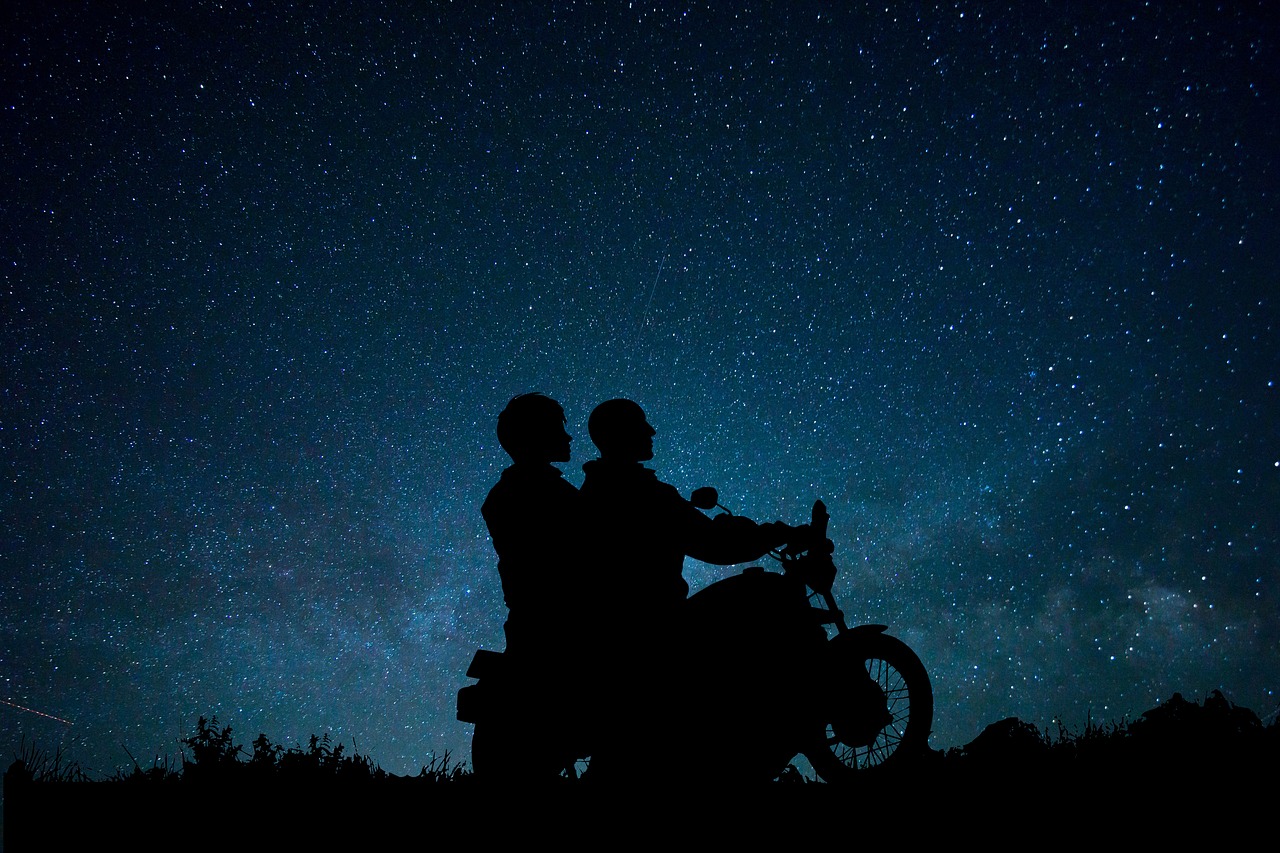 night  motorcycle  couple free photo