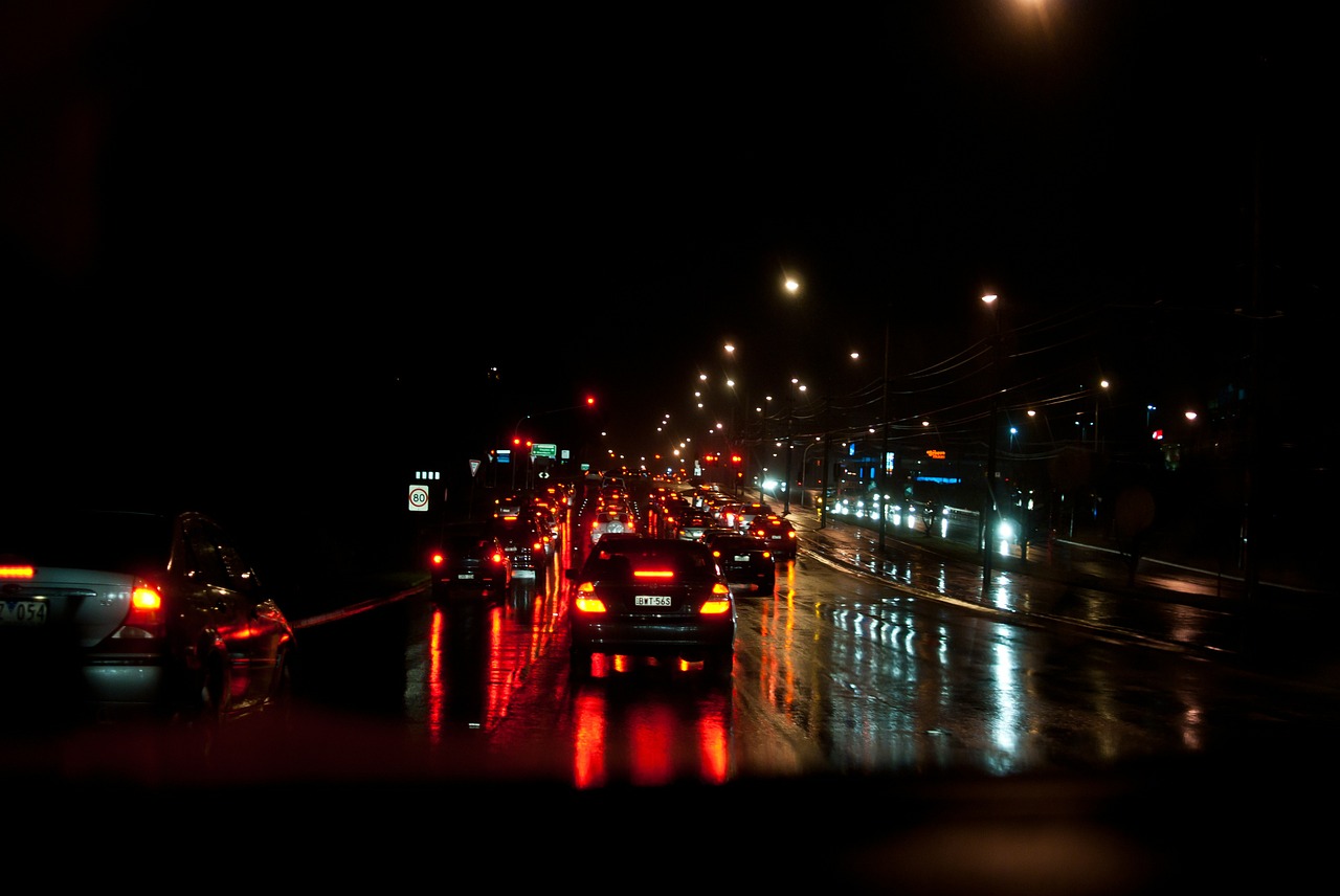 night rainy road free photo