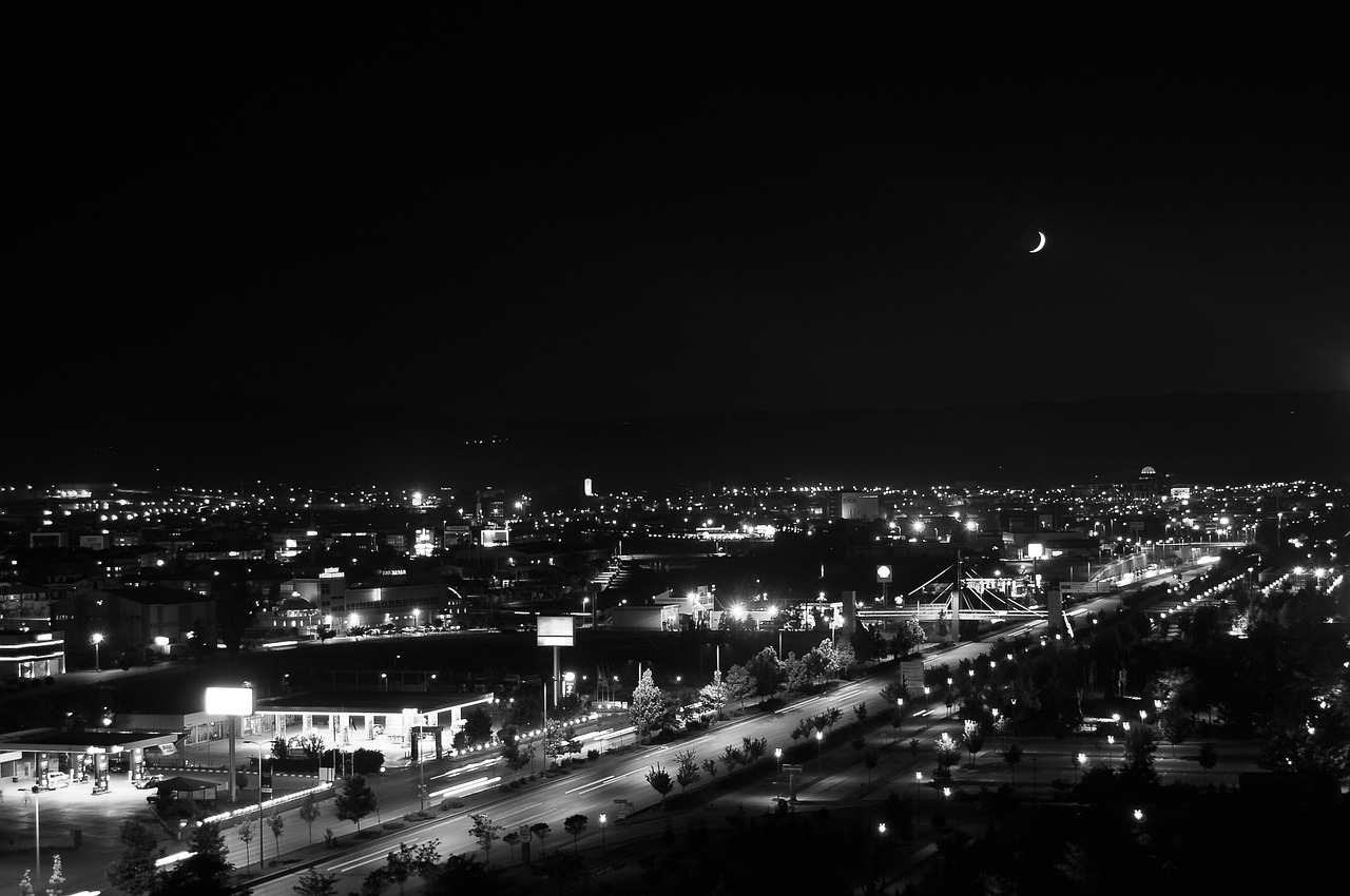 night landscape black and white free photo