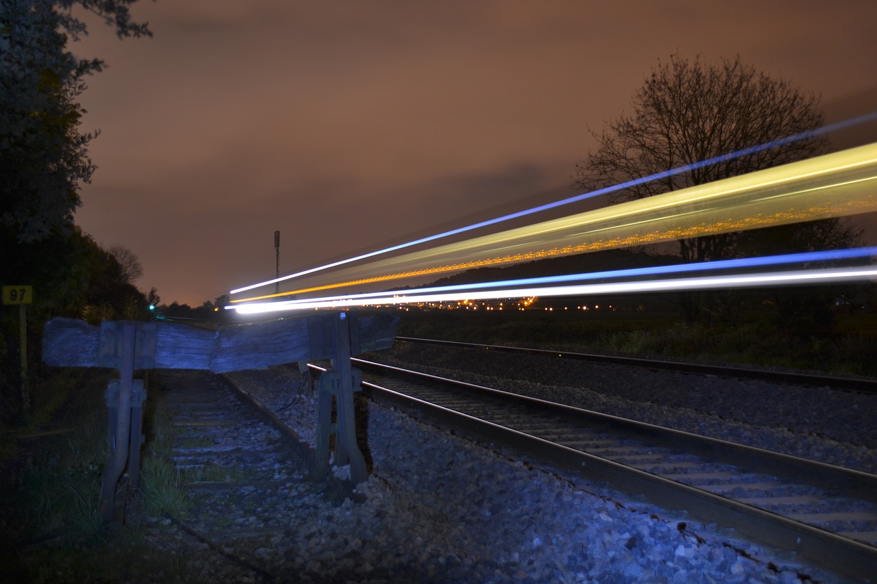 night train tracks railroad free photo