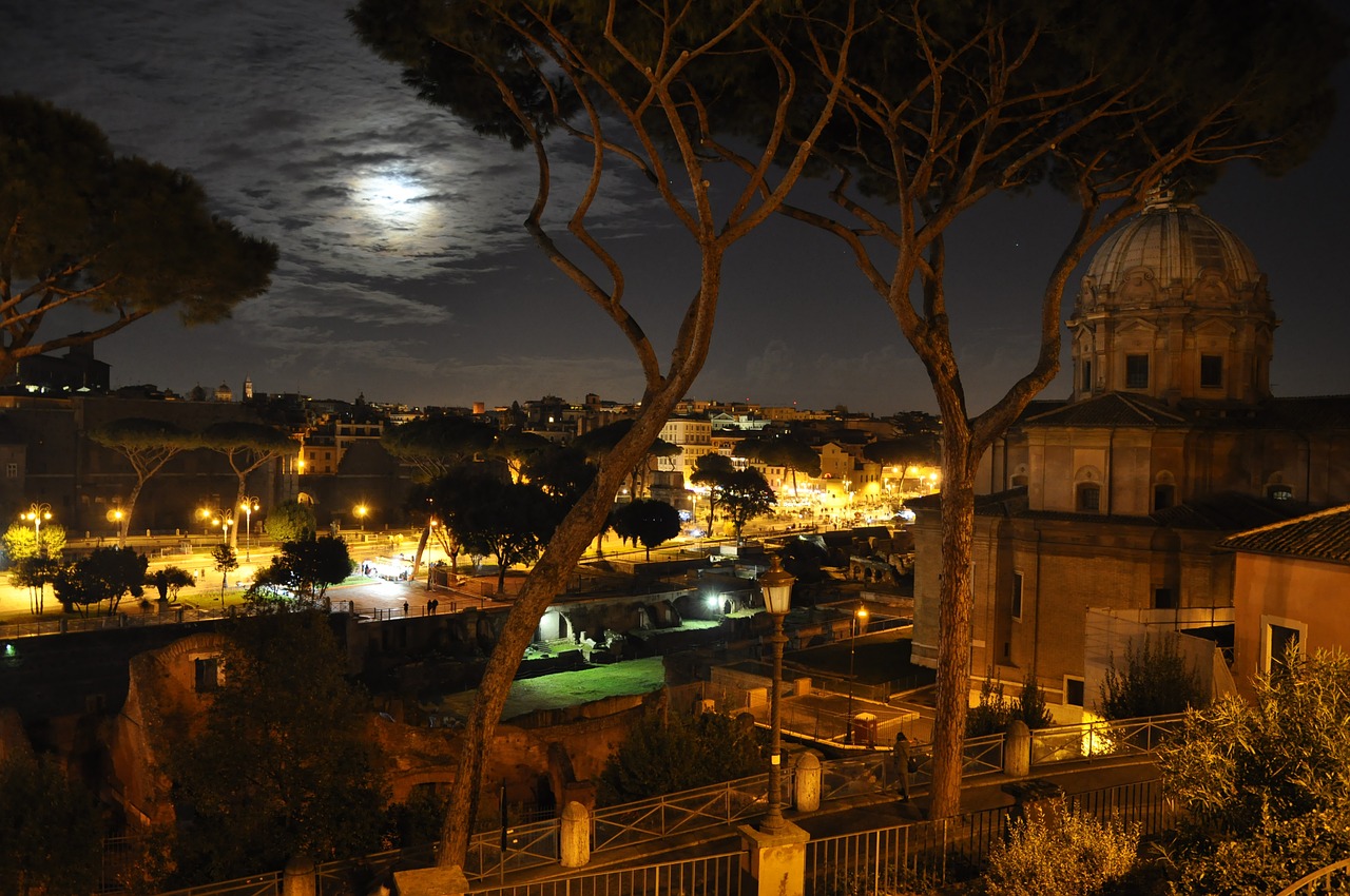 night rome moon free photo