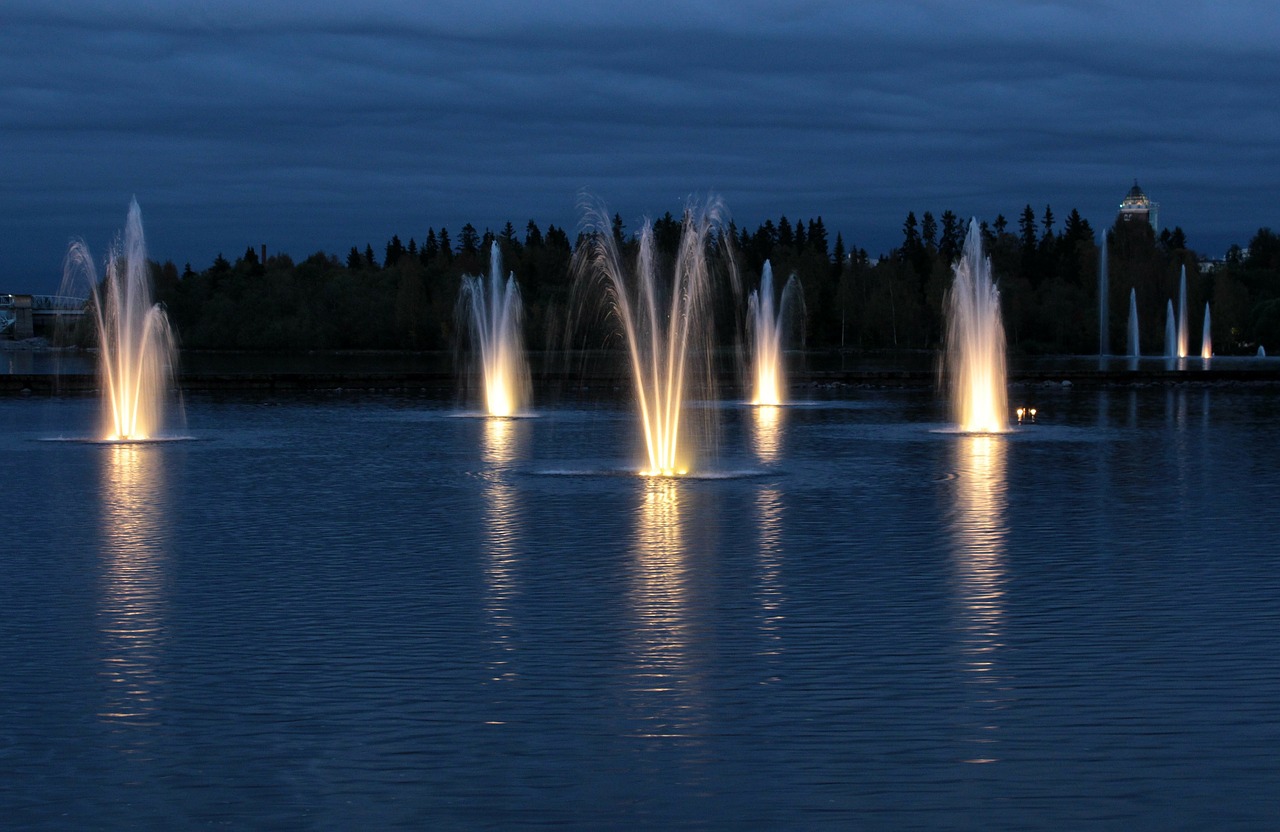 night evening fountains free photo
