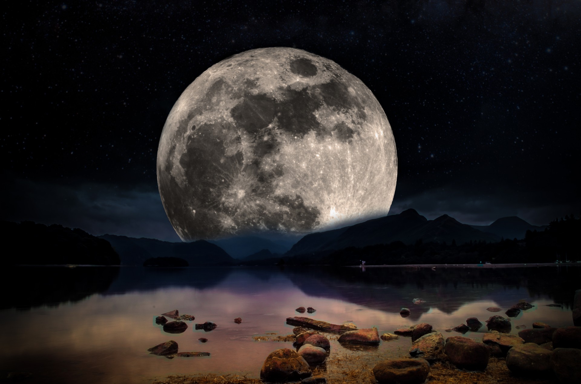 landscape night moon free photo