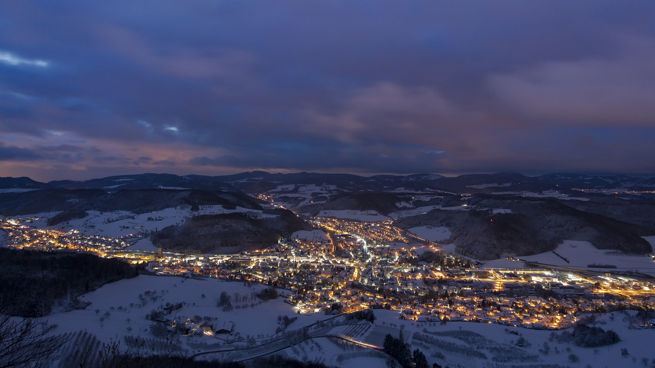 night photograph homes snow free photo