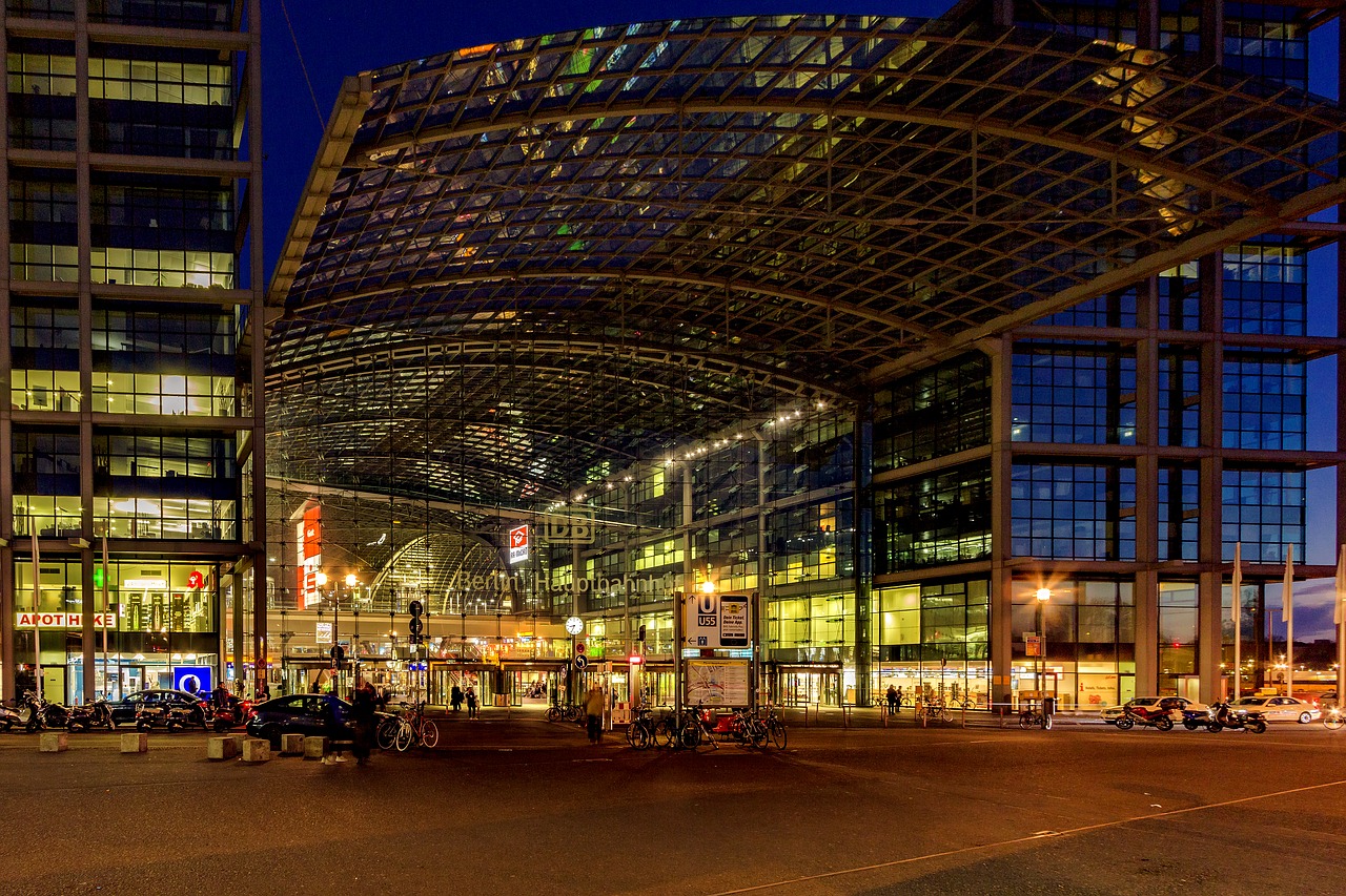 night photograph  berlin  central station free photo