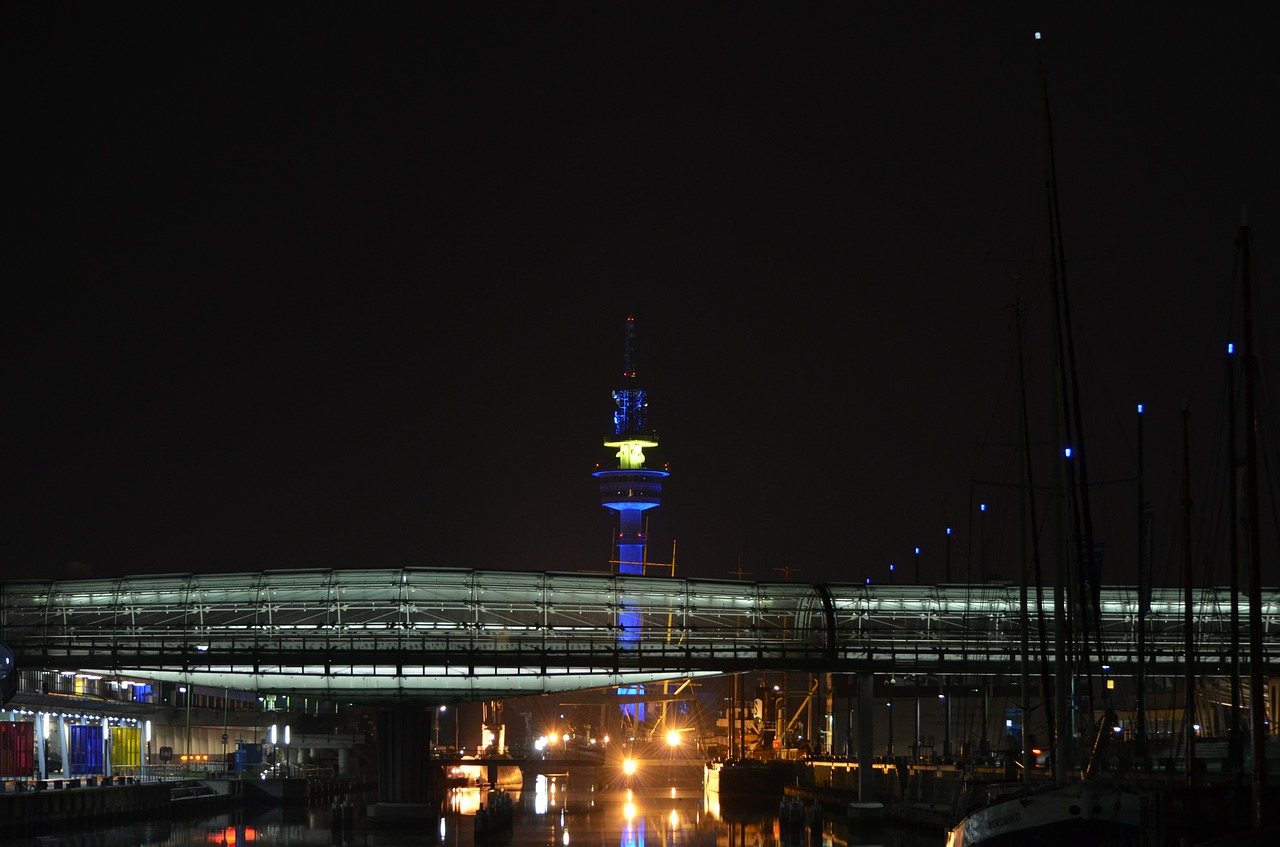 night photograph radar tower glass bridge free photo