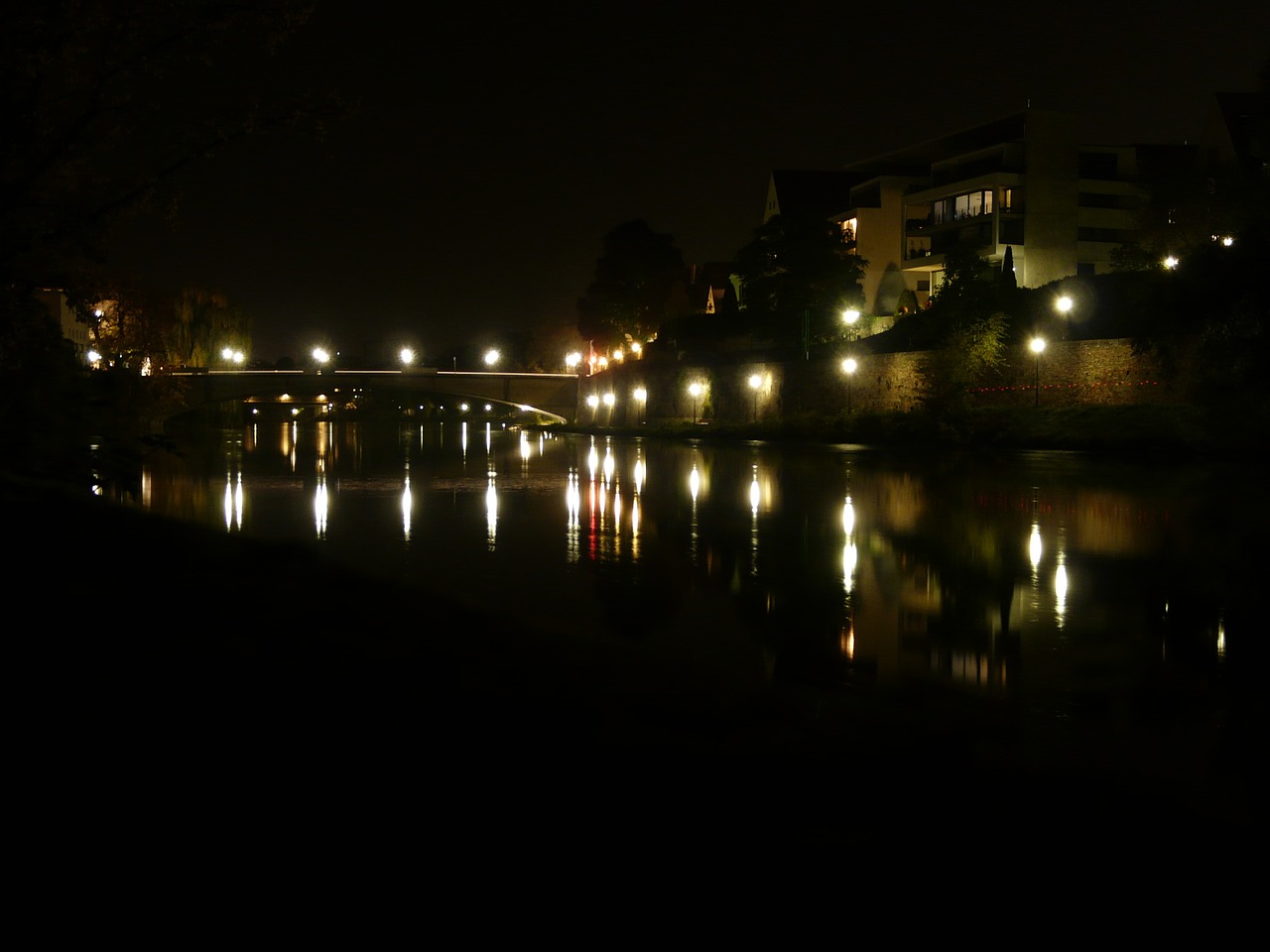 night photograph lights river free photo