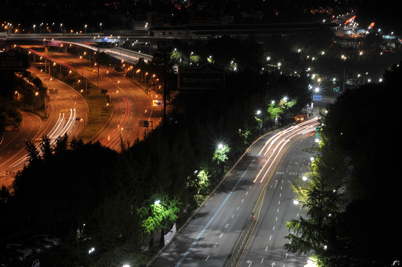 night road street lights road free photo