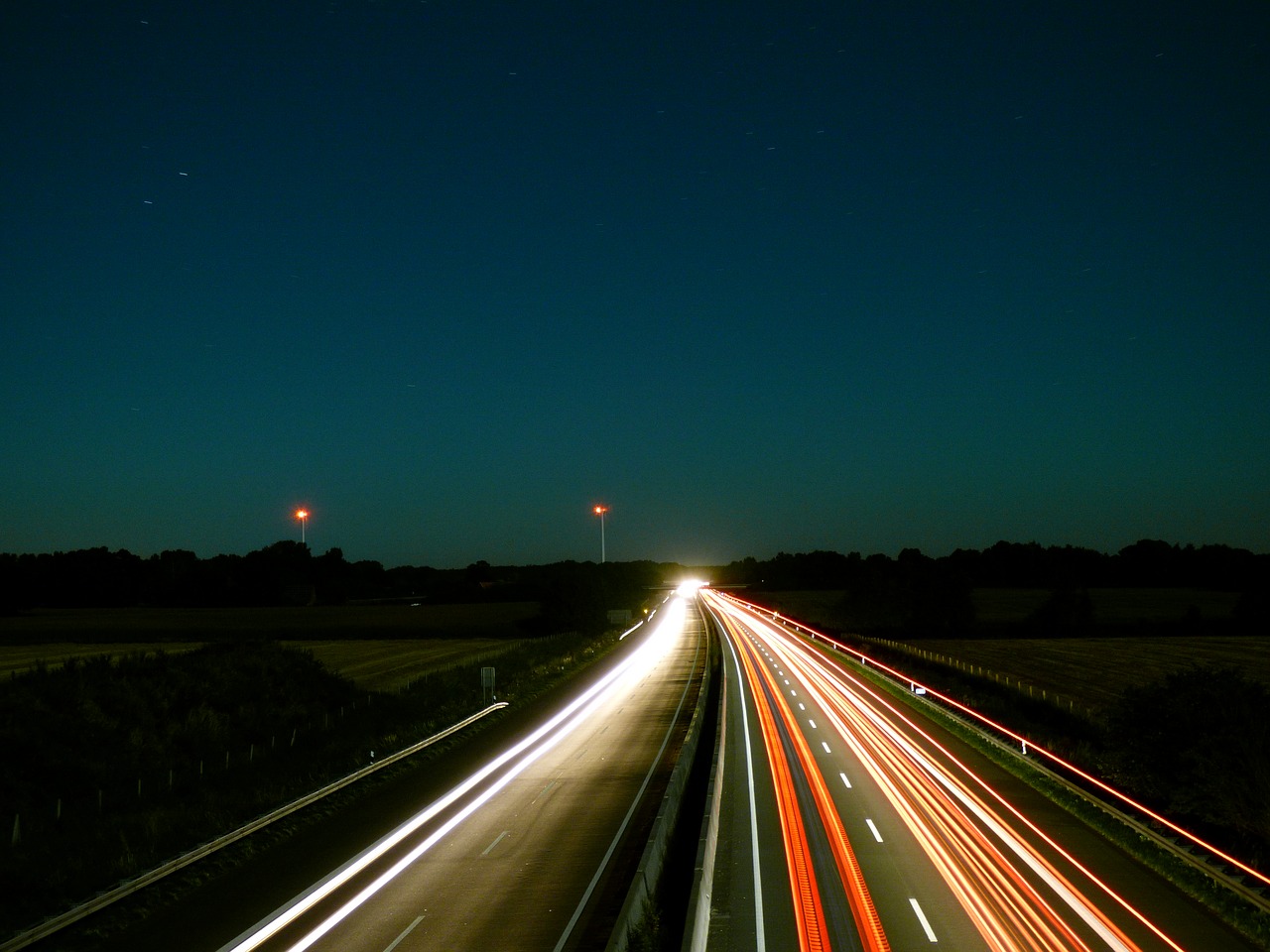 night sky highway light traces free photo