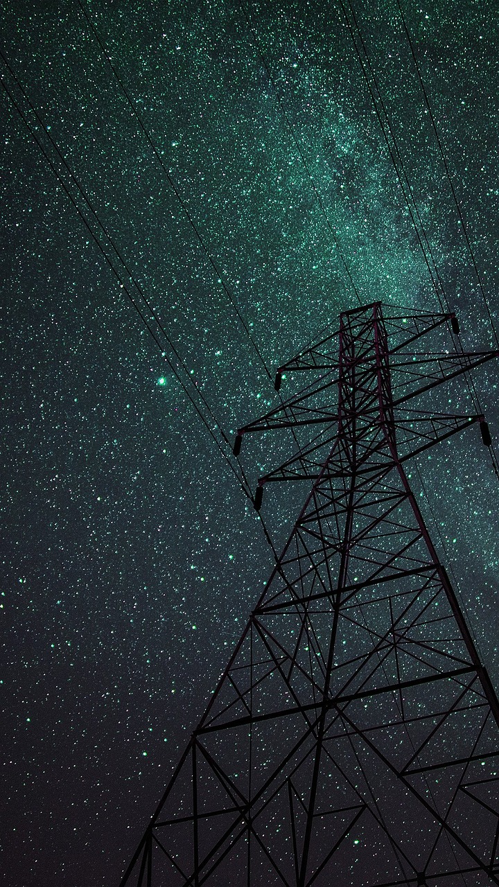 night sky stars power lines free photo