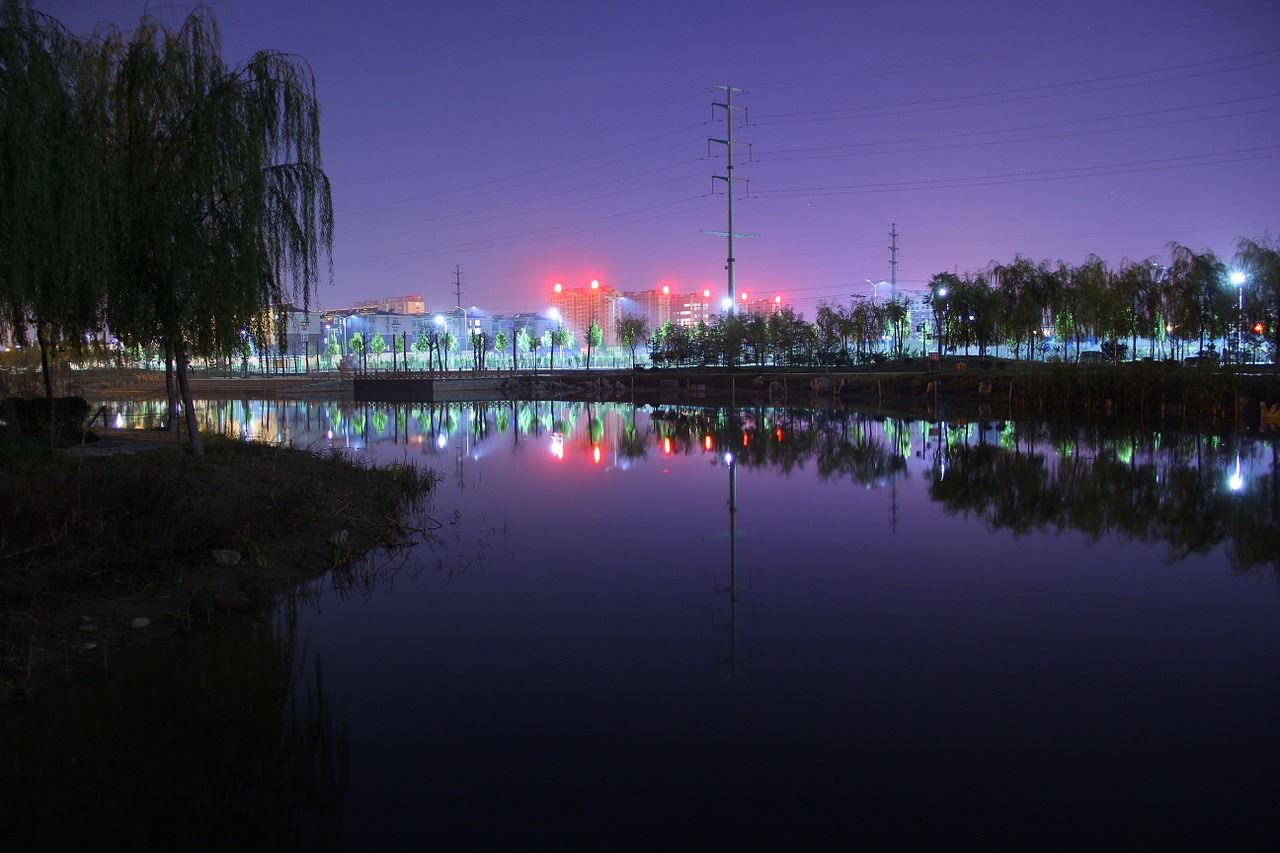 night view purple yanggu county free photo