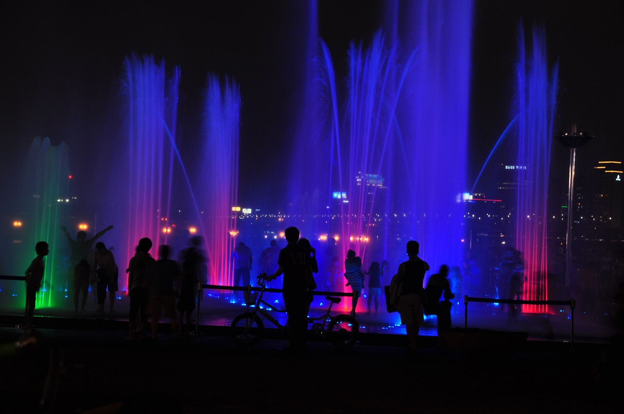 night view musical fountain dip free photo