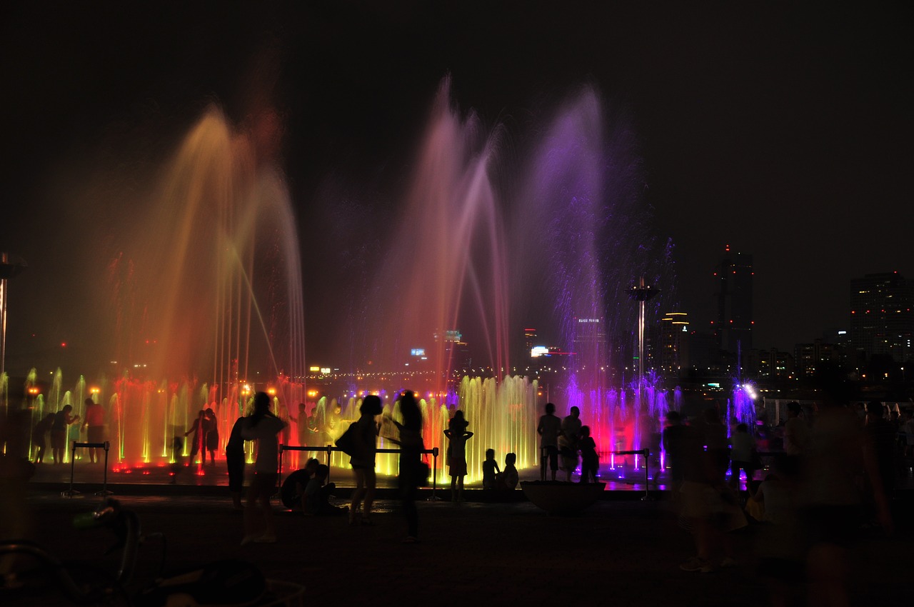 night view musical fountain dip free photo