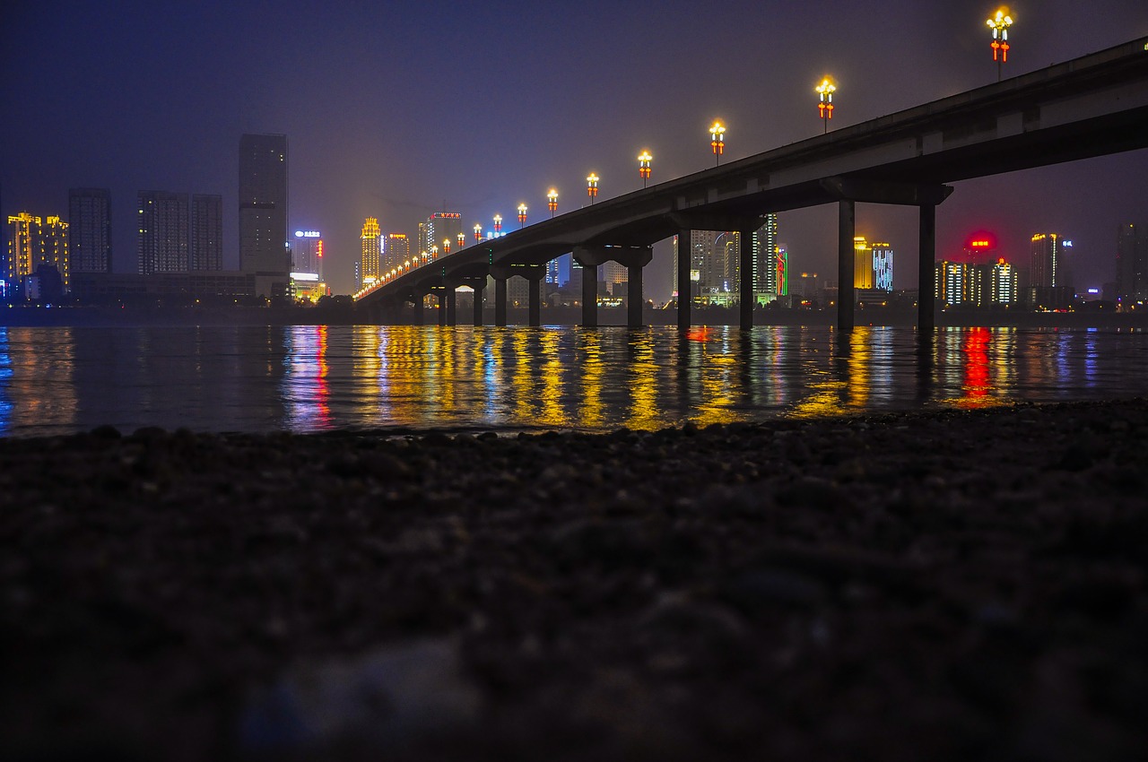 night view bridge zhuzhou free photo