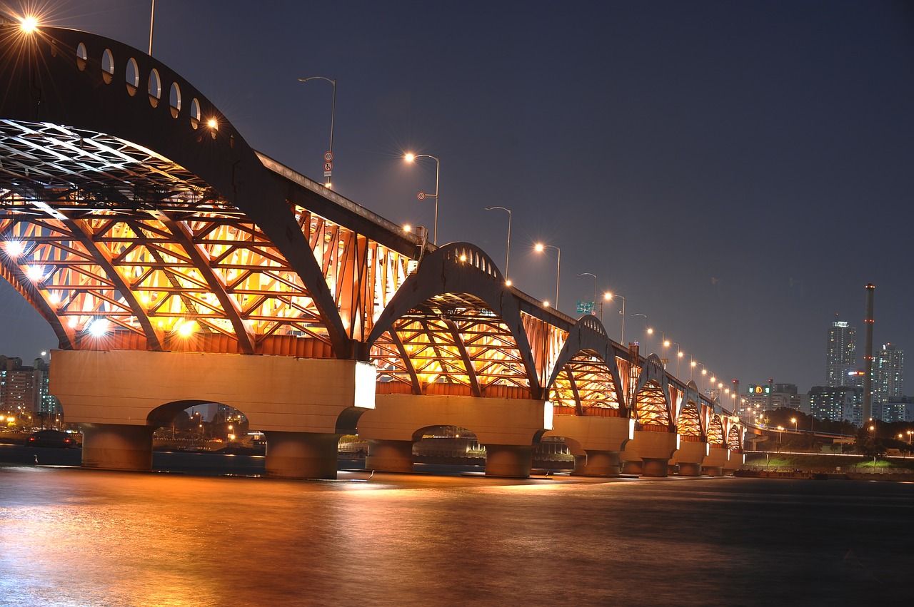 night view seongsan bridge bridge free photo