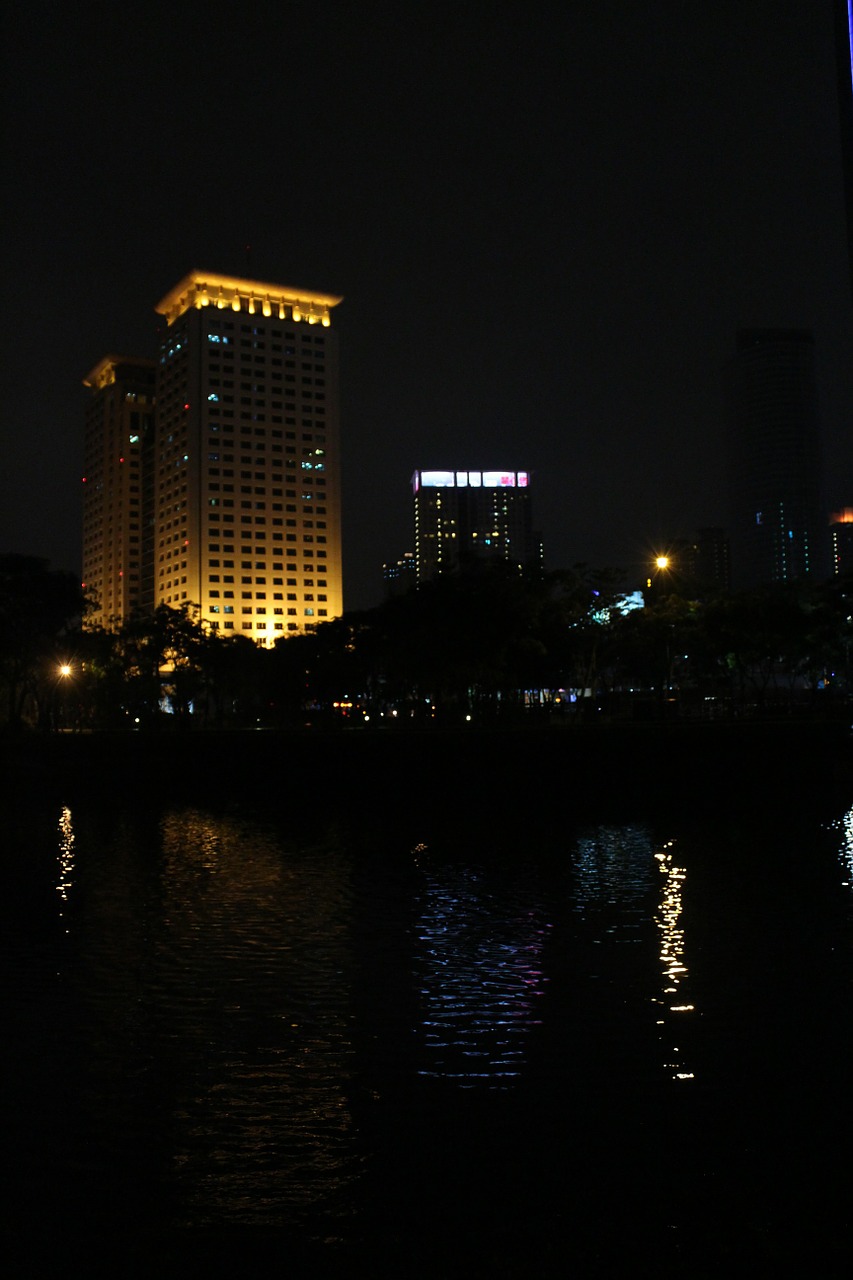 night view construction reflection free photo