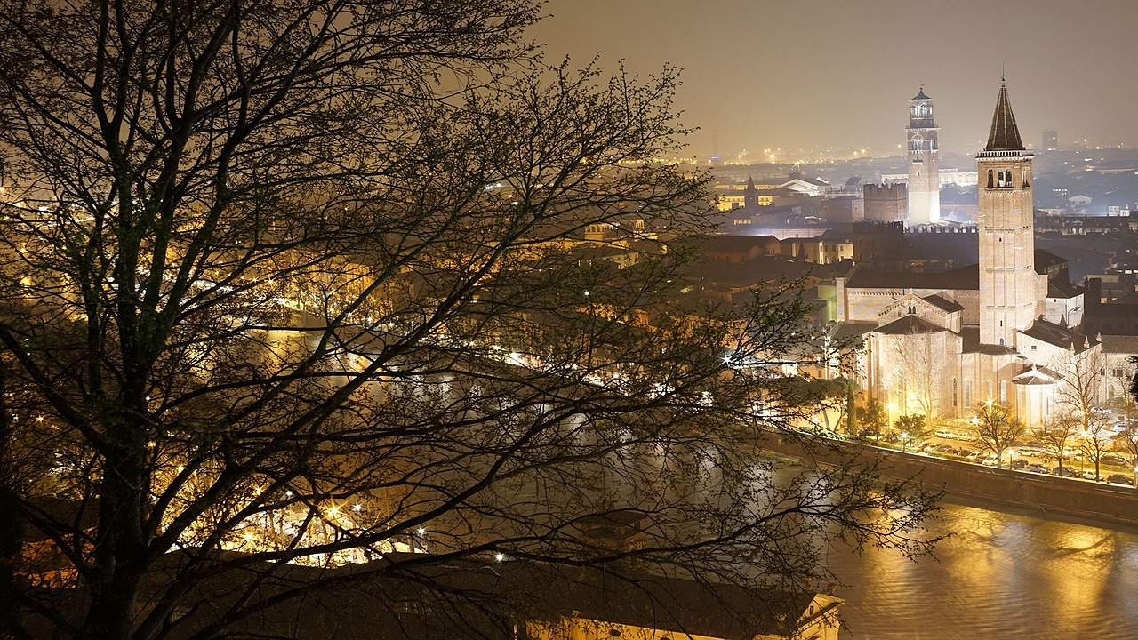 night view verona city free photo