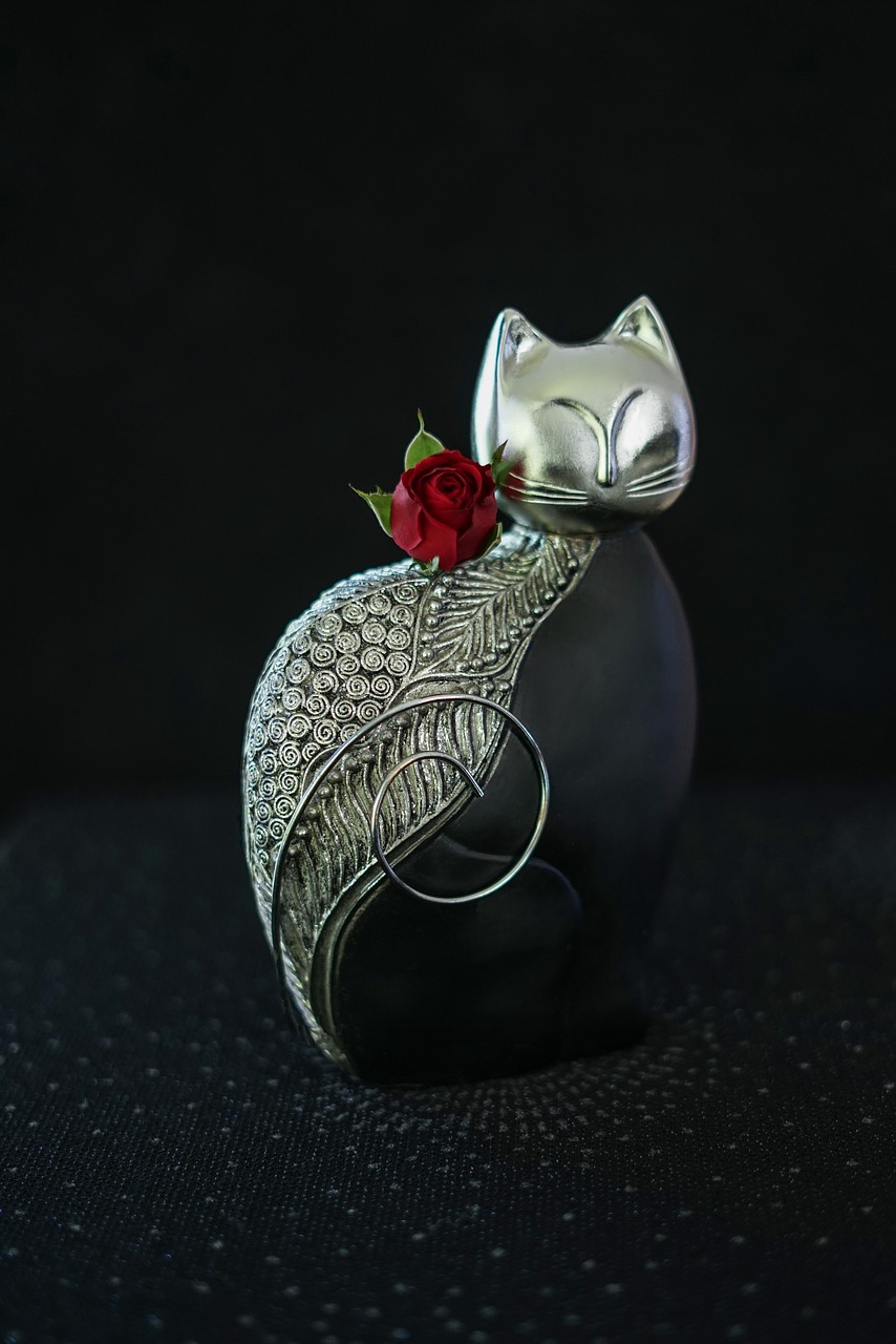 noble cat figure black silver decoration free photo