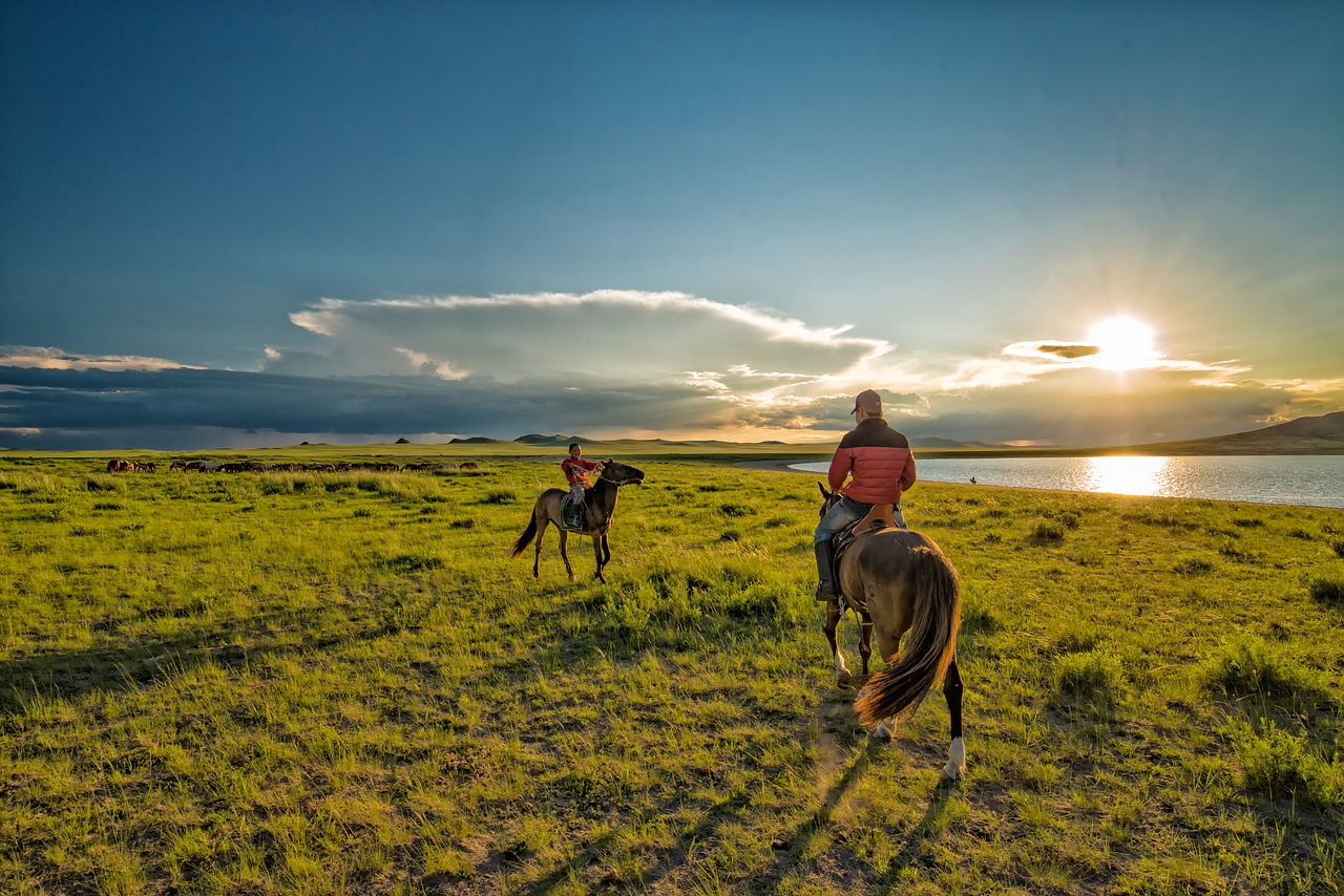 nomadic children sunset horse free photo